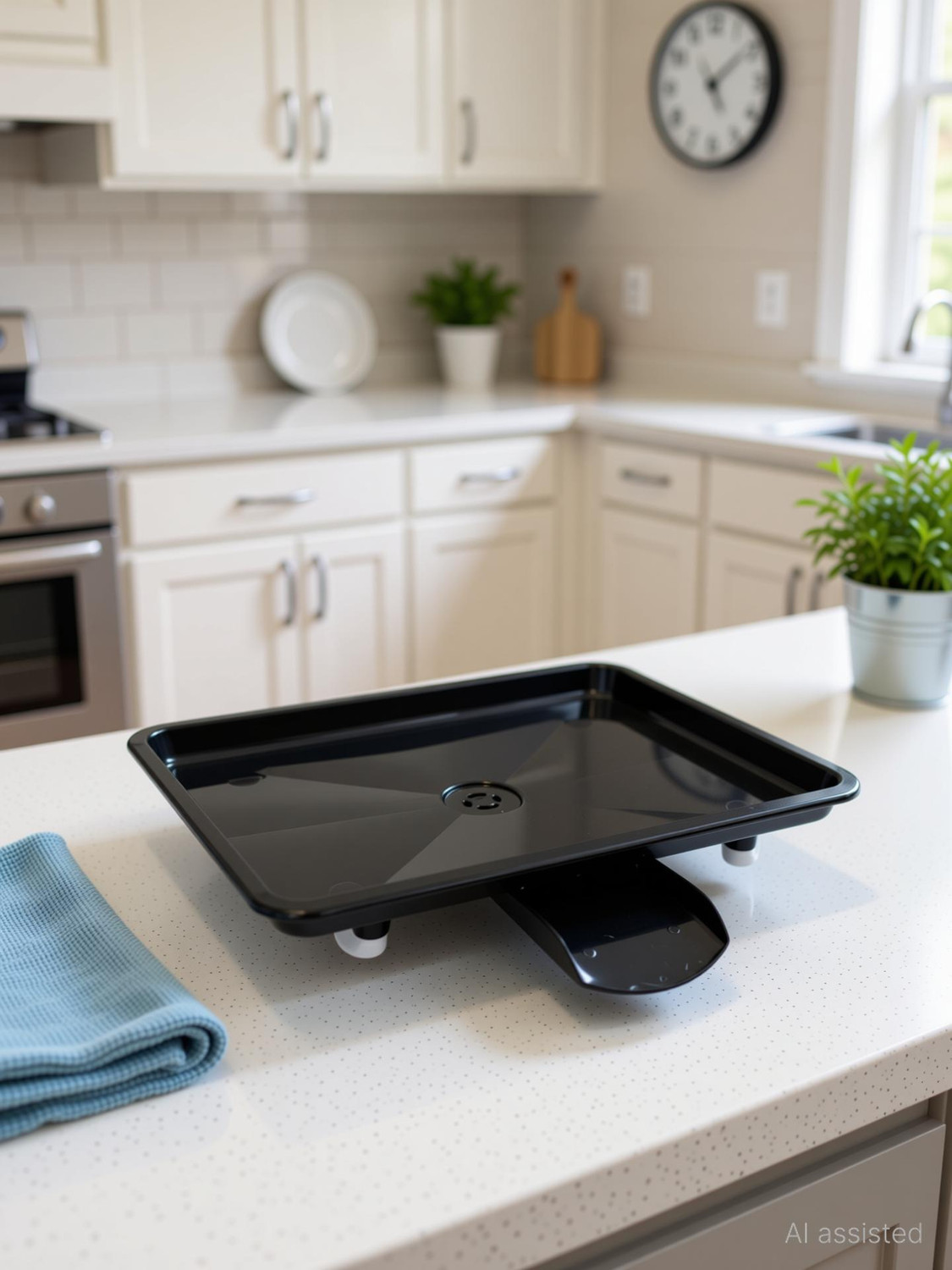 Image of Aarlus Dish Rack Water Drain Tray with Outlet | Kitchen Dish Drying Drainer Black Tray