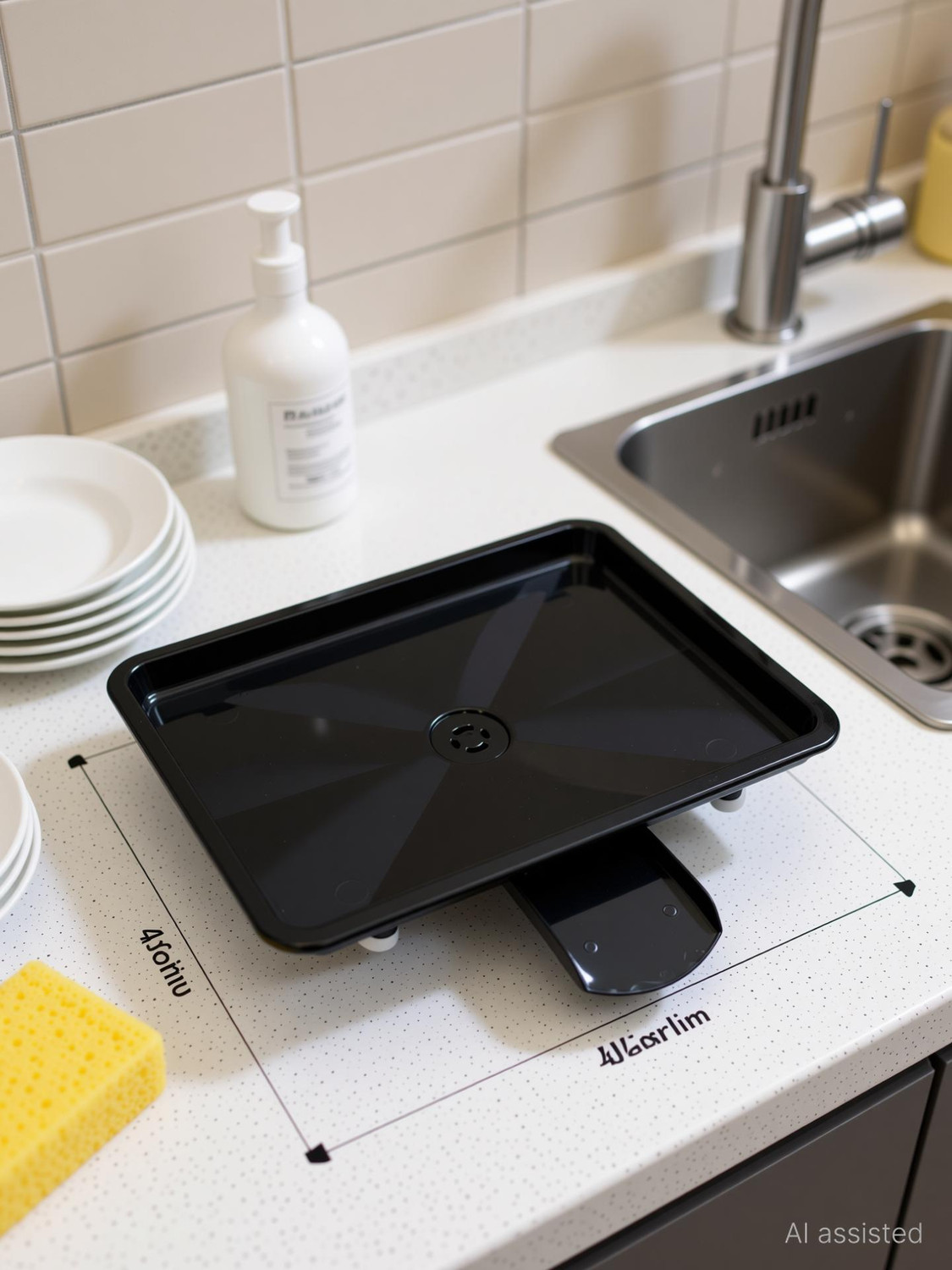 Image of Aarlus Dish Rack Water Drain Tray with Outlet | Kitchen Dish Drying Drainer Black Tray