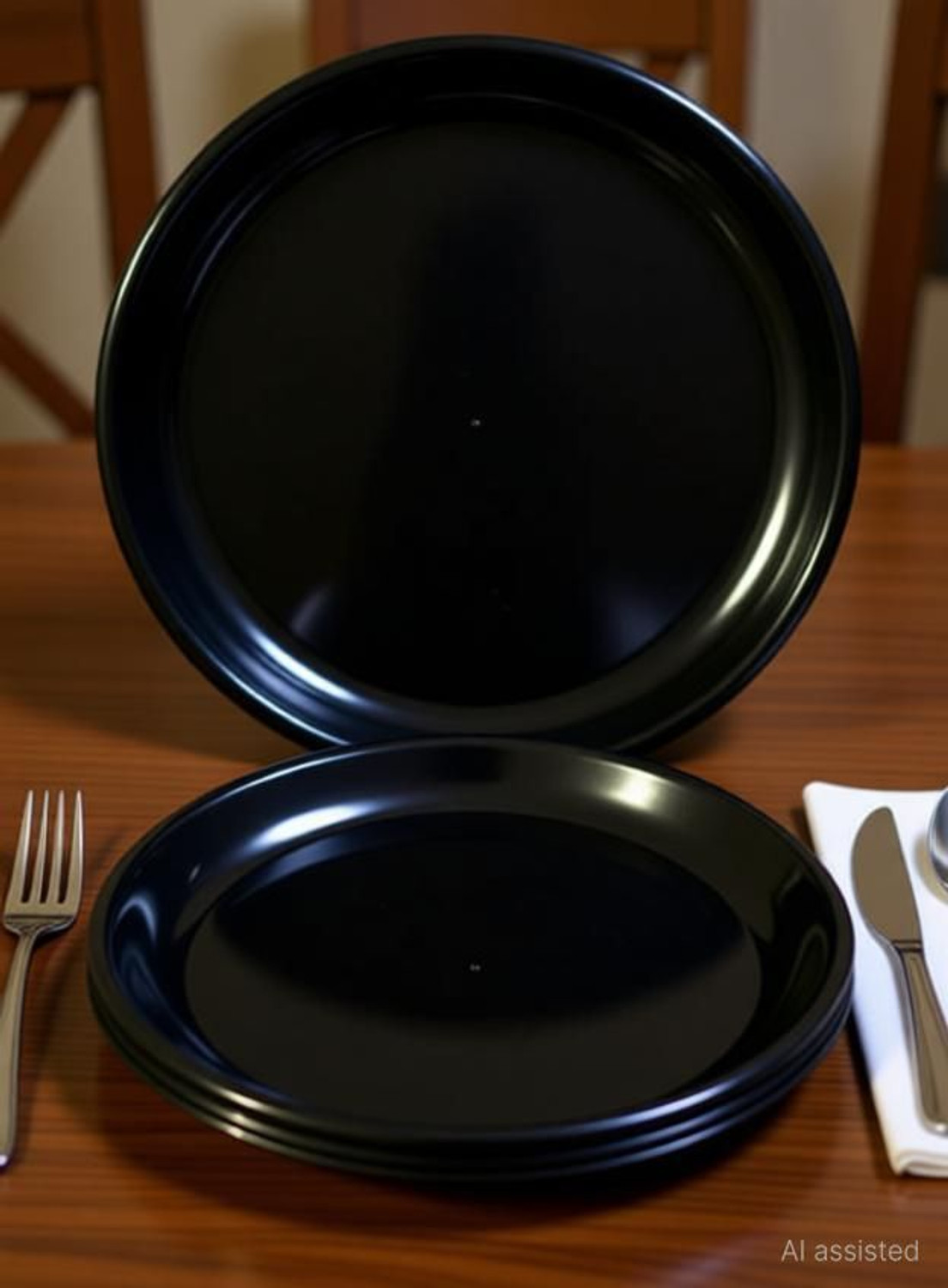 Image of Everbuy Gloss Finish Microwave Safe Full Plates For Home and Restaurant (28 cm) Black Dinner Plate
