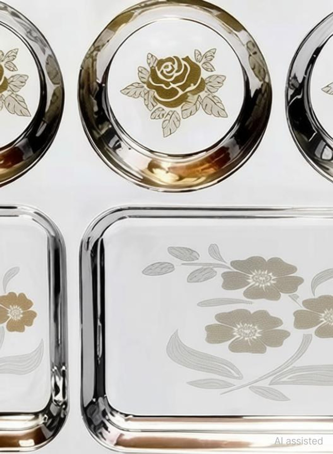 Image of MUKTIDAYA ENTERPRISES Stainless steel heavy duty laser print bhojan thali 5x1 Pack of -1 Sectioned Plate