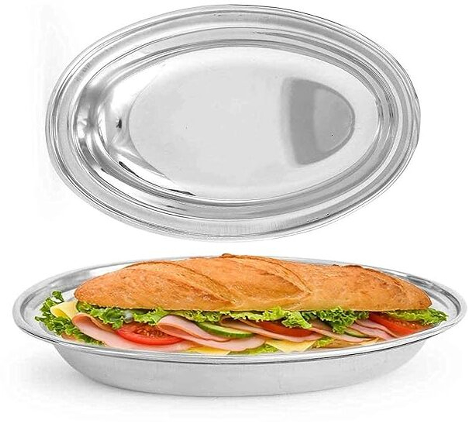 Image of Tannu Carft Steel Serving Plate | Oval Plate Tray