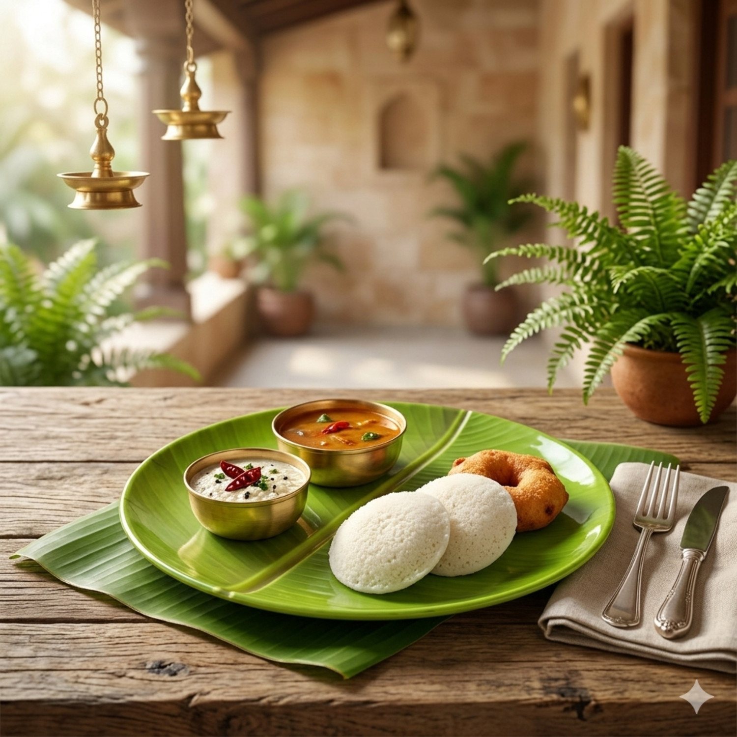 Image of Noman Melamine Banana Leaf Design Dinner Plate 11 Inch, Green Dinner Plate
