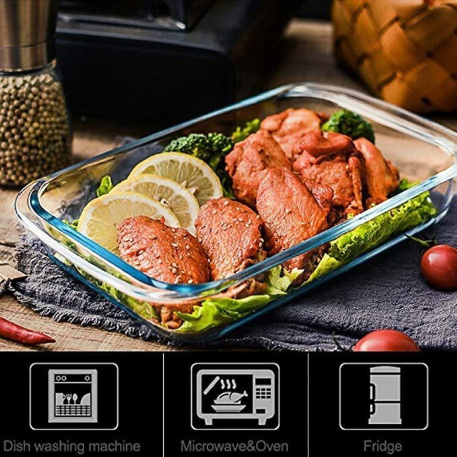 Image of SMILERY Borosilicate Glass Rectangle Baking Dish Microwave Oven Safe, 1600ML Baking Dish