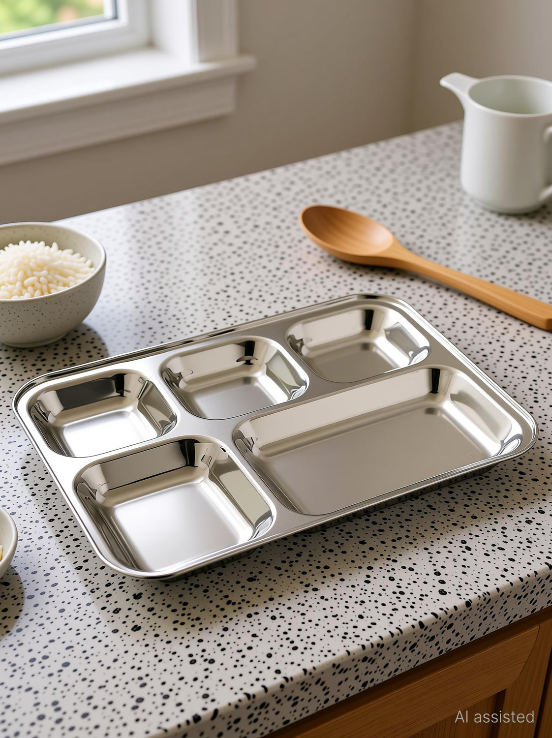 Image of Rosefinch 5in1 Stainless Steel Plates with Compartments /Bhojan Thali /Partition Plates Dinner Plate