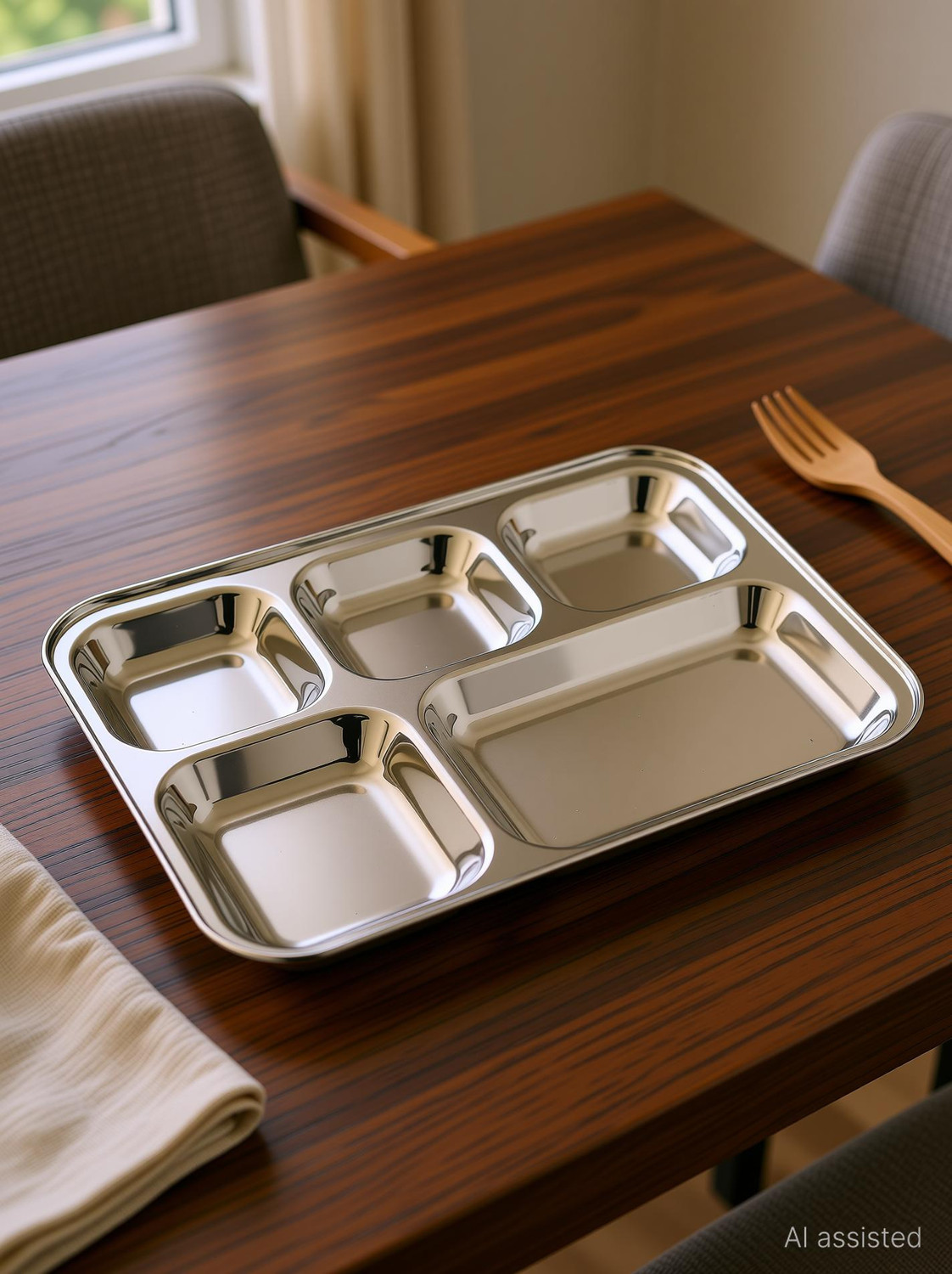 Image of Rosefinch 5in1 Stainless Steel Plates with Compartments /Bhojan Thali /Partition Plates Dinner Plate