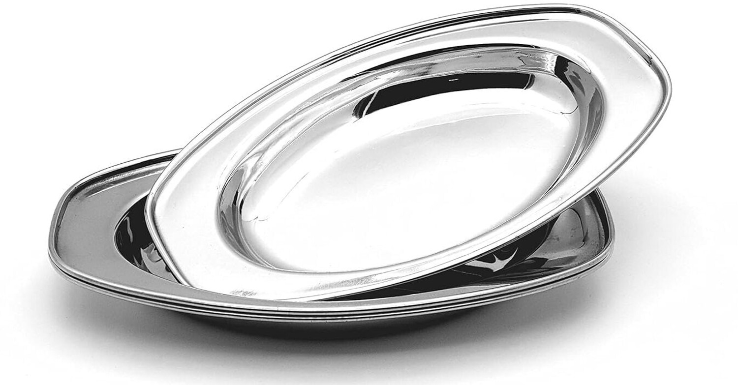 Image of Tannu Carft Steel Serving Plate | Oval Plate Tray