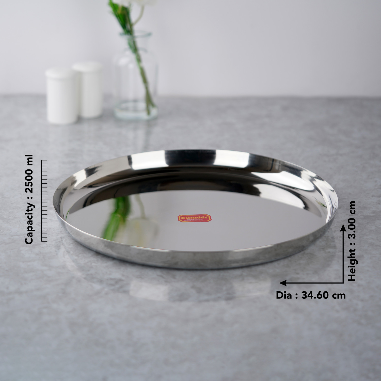Image of Sumeet Stainless-Steel Apple Shape Heavy Gauge Dinner Plates with Mirror Finish-34.6cm Dinner Plate