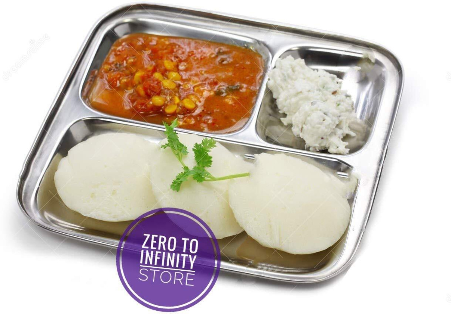 Image of zero to infinity Heavy Duty Stainless Steel Square Dinner Plate with 3 Sections Dinner Plate