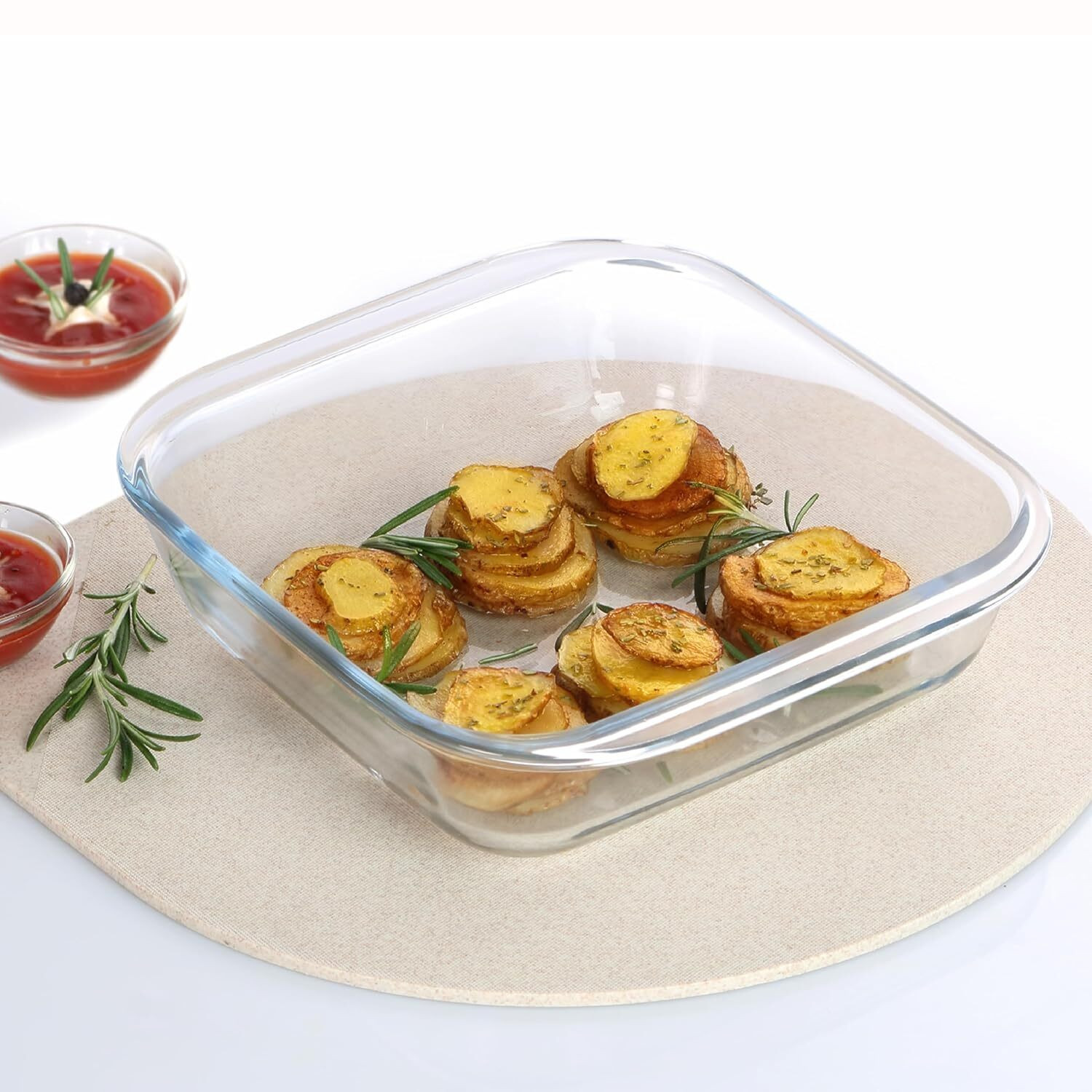 Image of TDMM Glass Serving Bowl Borosilicate Glass Square Baking Dish 1100 ML Microwave Oven Safe (Pack of 1, Clear)