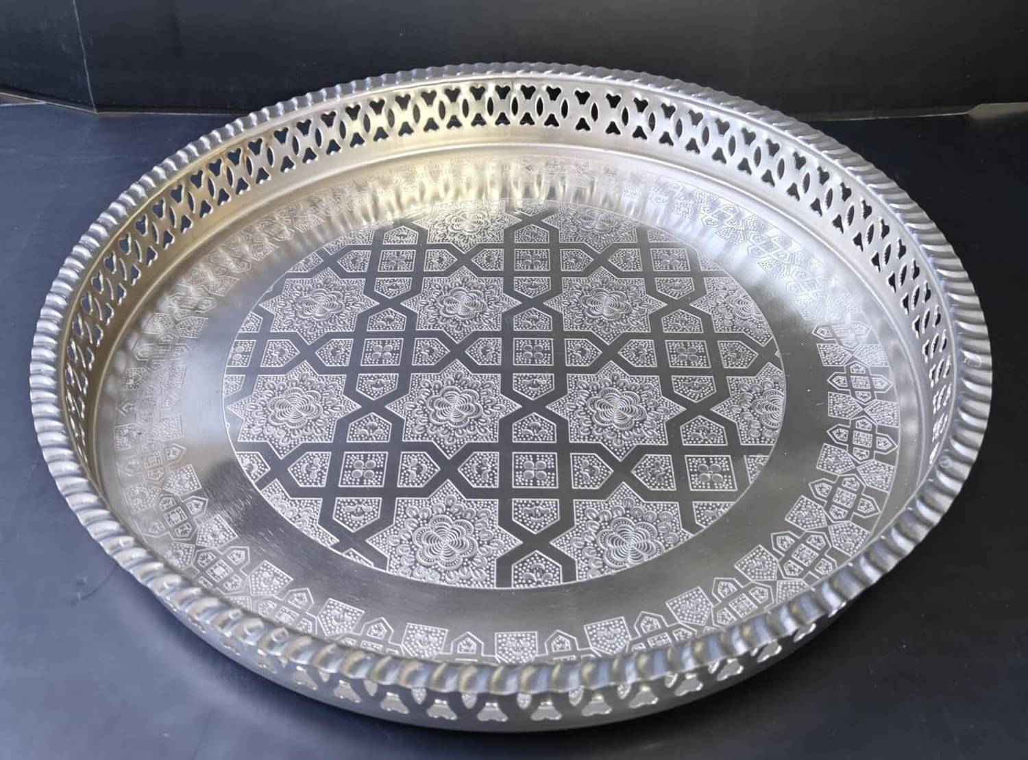jm international Handmade silver Tray 15 Inch, Silver Tray Big