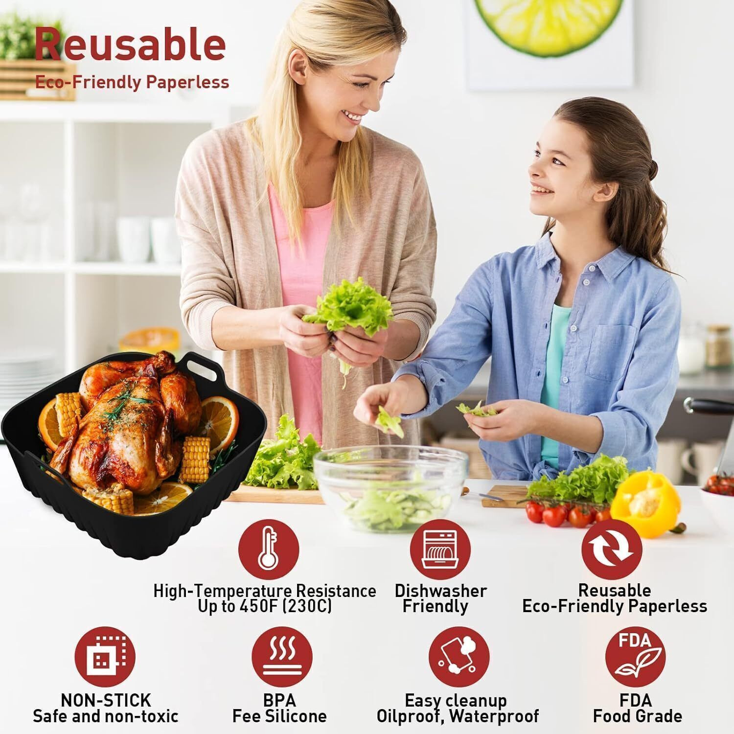 Image of OriwarE Air Fryer Tray Silicon Black Red Tray