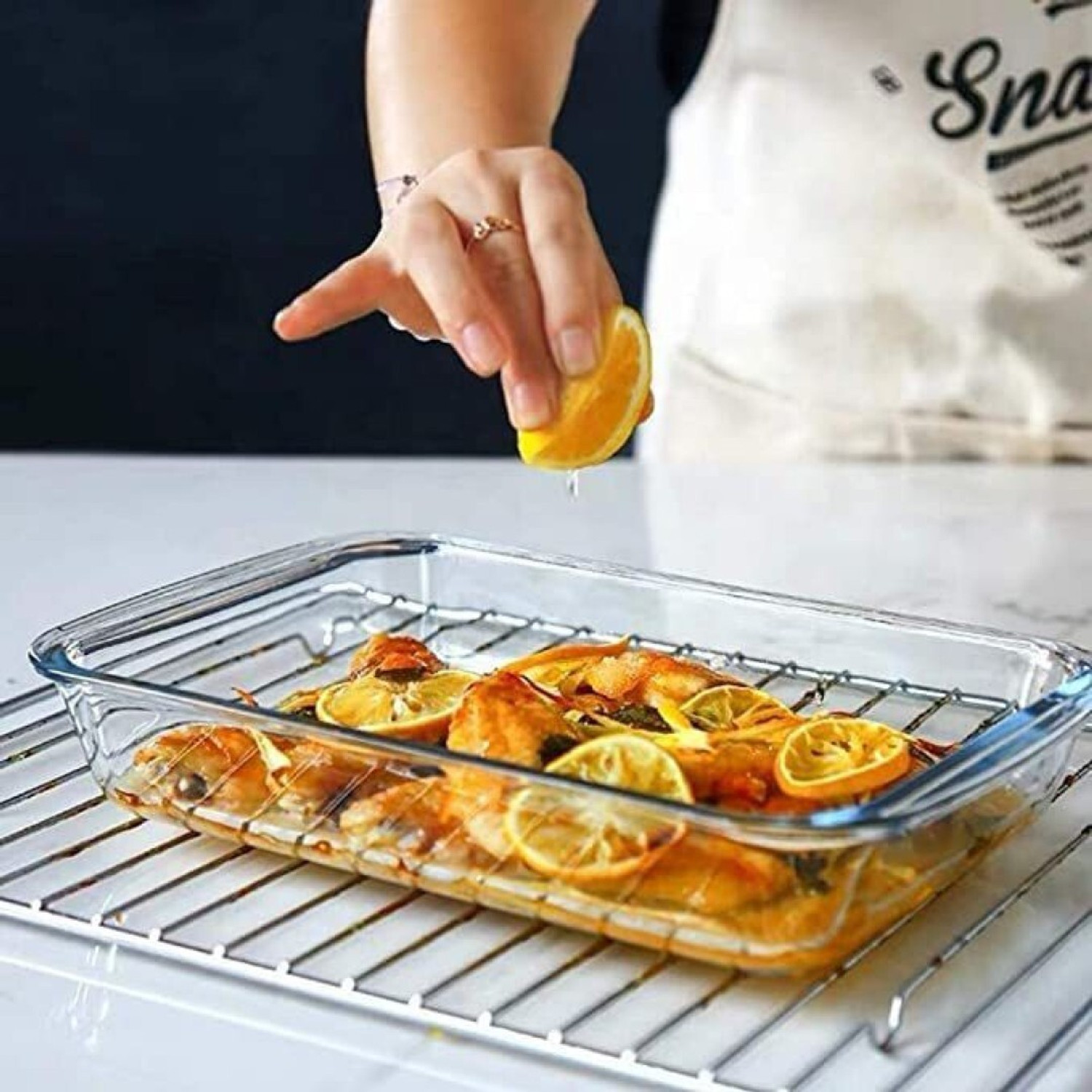 Image of SMILERY Borosilicate Glass Rectangle Baking Dish Microwave Oven Safe, 1600ML Baking Dish