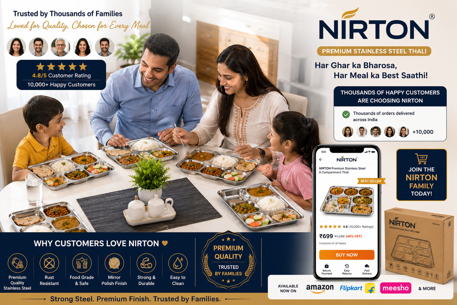 Image of nirton Premium Stainless Steel 5 Compartment Dinner Plate Dinner Plate