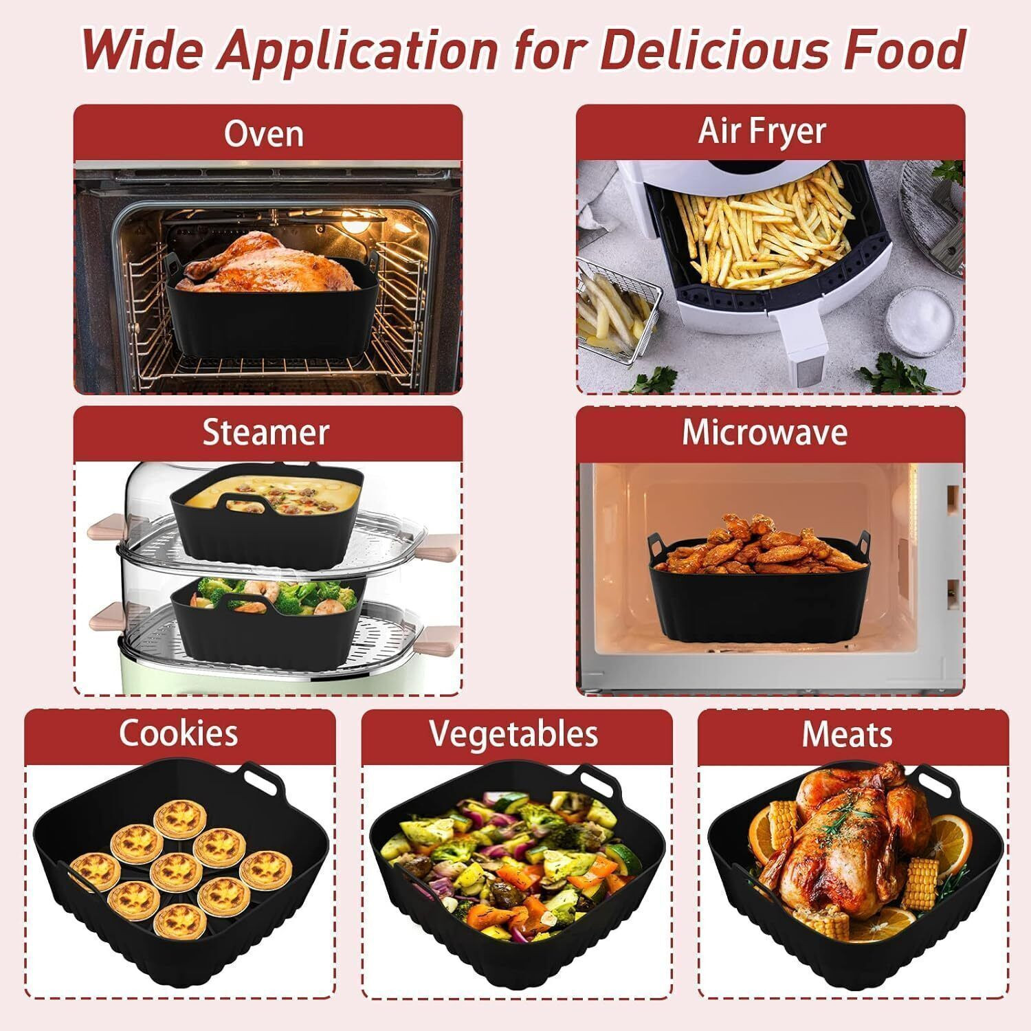 Image of OriwarE Air Fryer Tray Silicon Black Red Tray