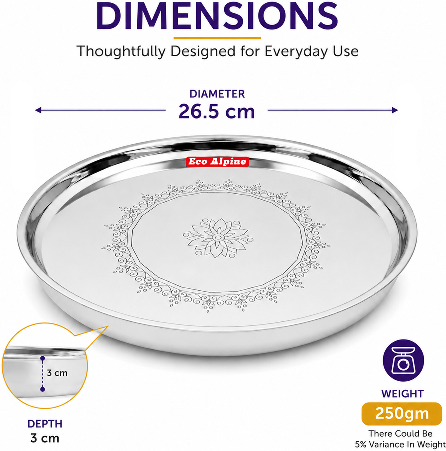 Image of Eco Alpine Appliances Plate Set Steel Plate Set 6 Dinner Plates Full Size 26.5 cm Plates Steel Dinner Plate