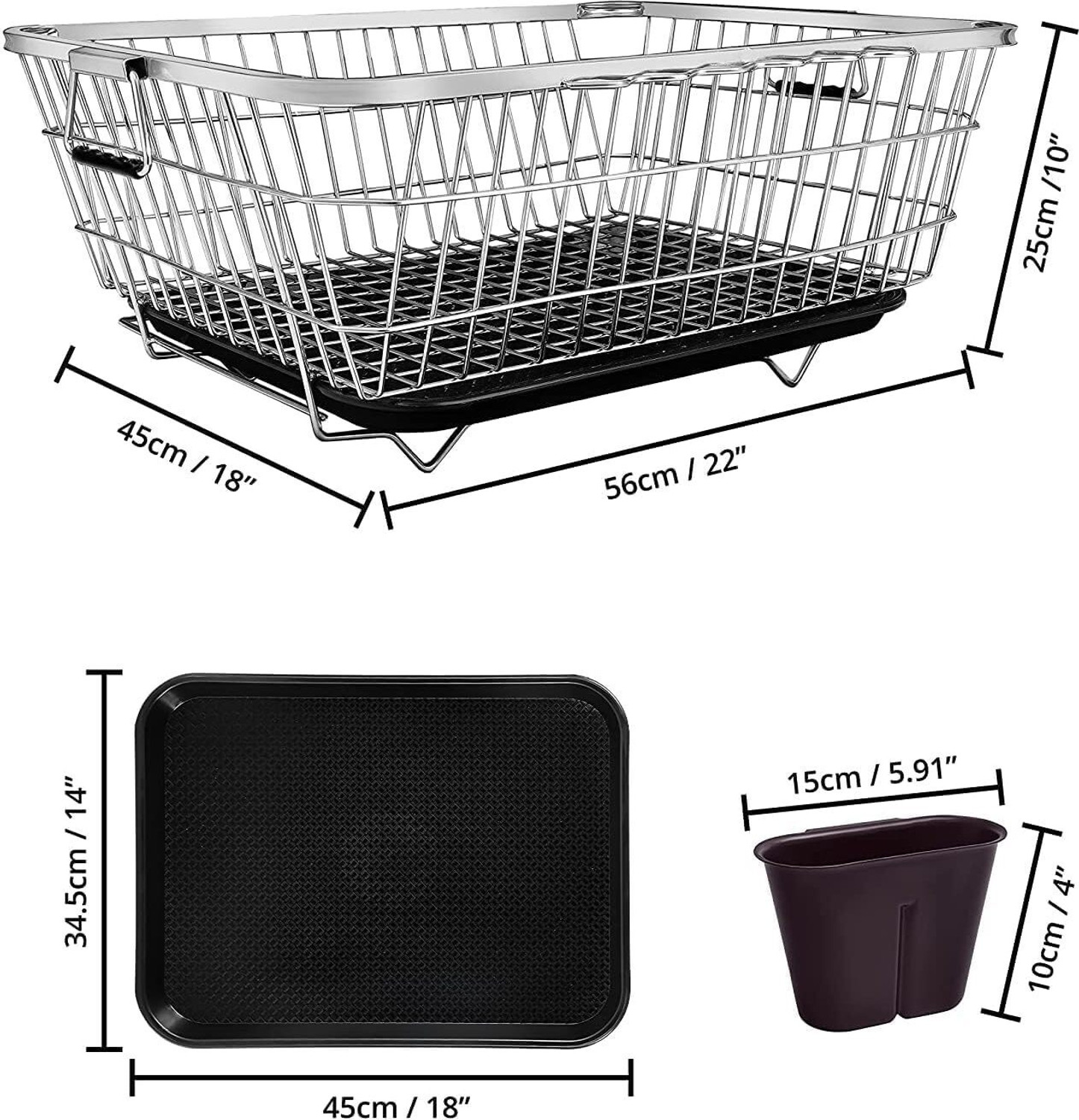 Image of VIROVIA Dish Drainer Kitchen Rack Steel Dish Drying Rack Steel with Tray & Spoon Holder Kitchen Organizer