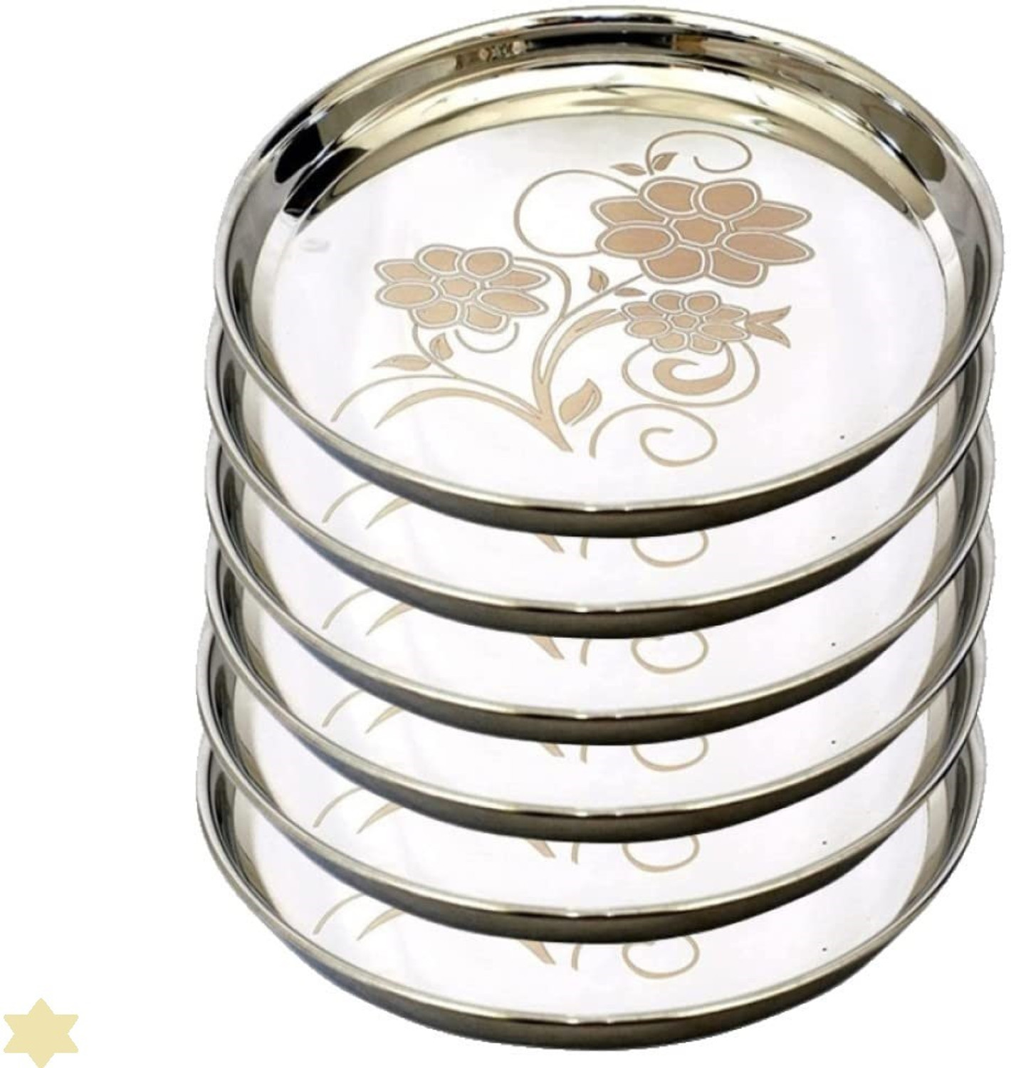 Image of BZILO Stainless Steel Pack Of 6 Plain Full Dinner Deep Thali Mirror Glossy Finish C9 Dinner Plate