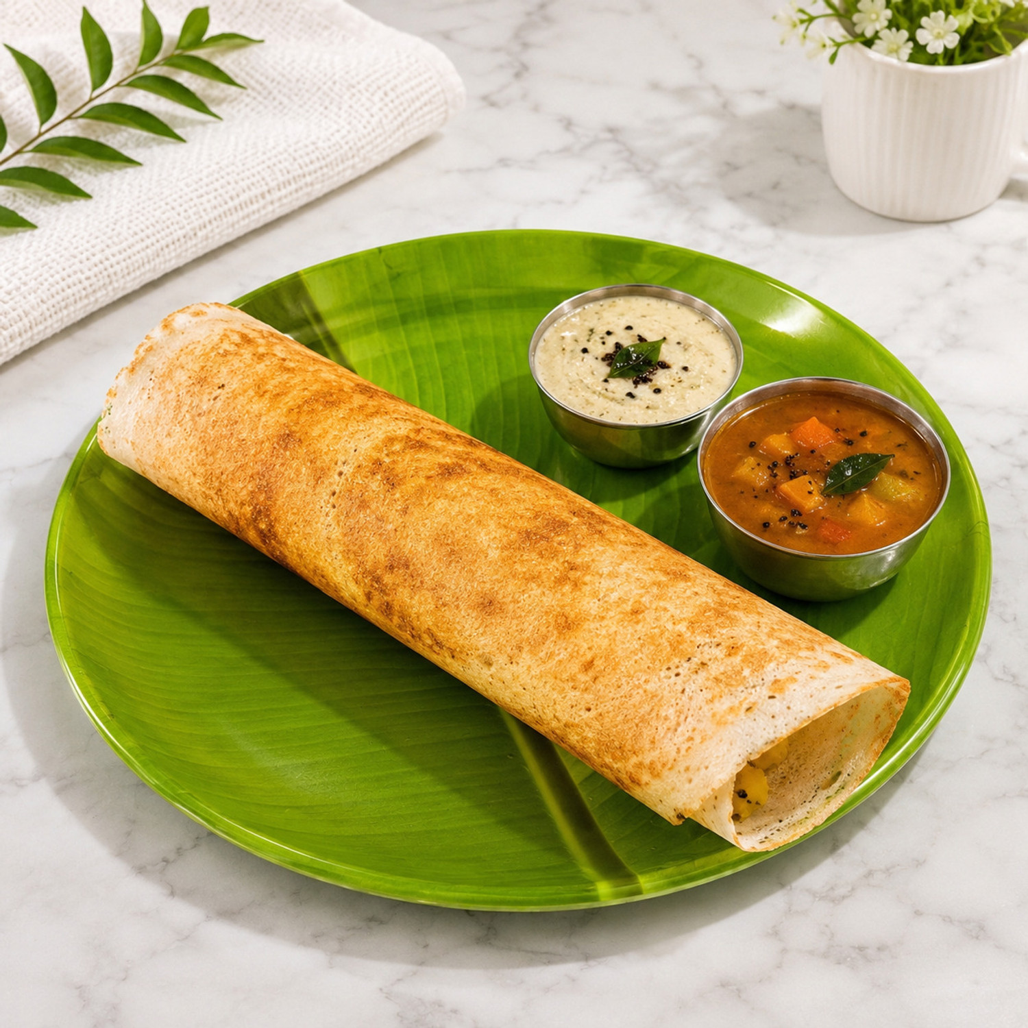 Image of Noman Melamine Banana Leaf Shape South Indian Dinner Plate | Reusable,Lightweight,Tray Dinner Plate