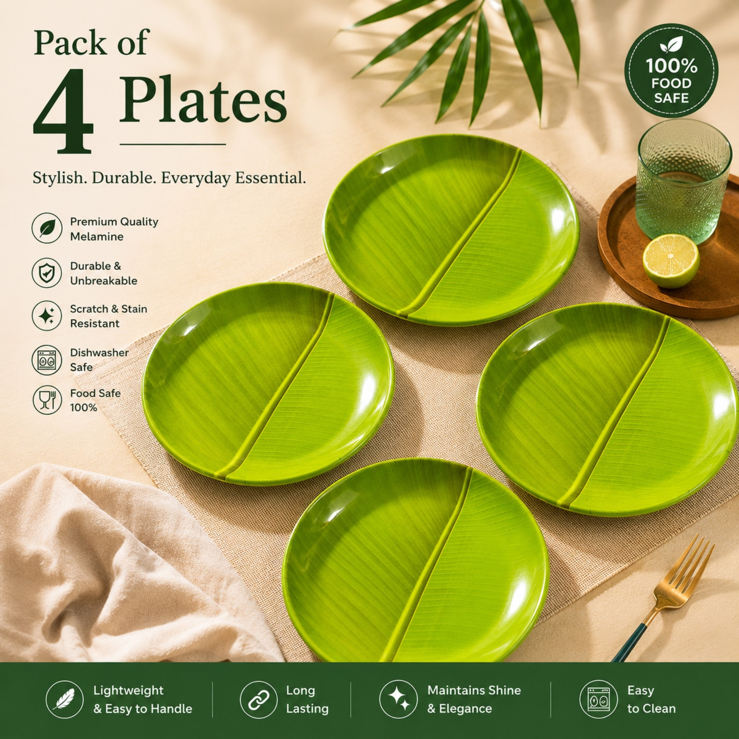 Image of Noman Melamine Banana Leaf Shape South Indian Dinner Plate | Reusable,Lightweight,Tray Dinner Plate