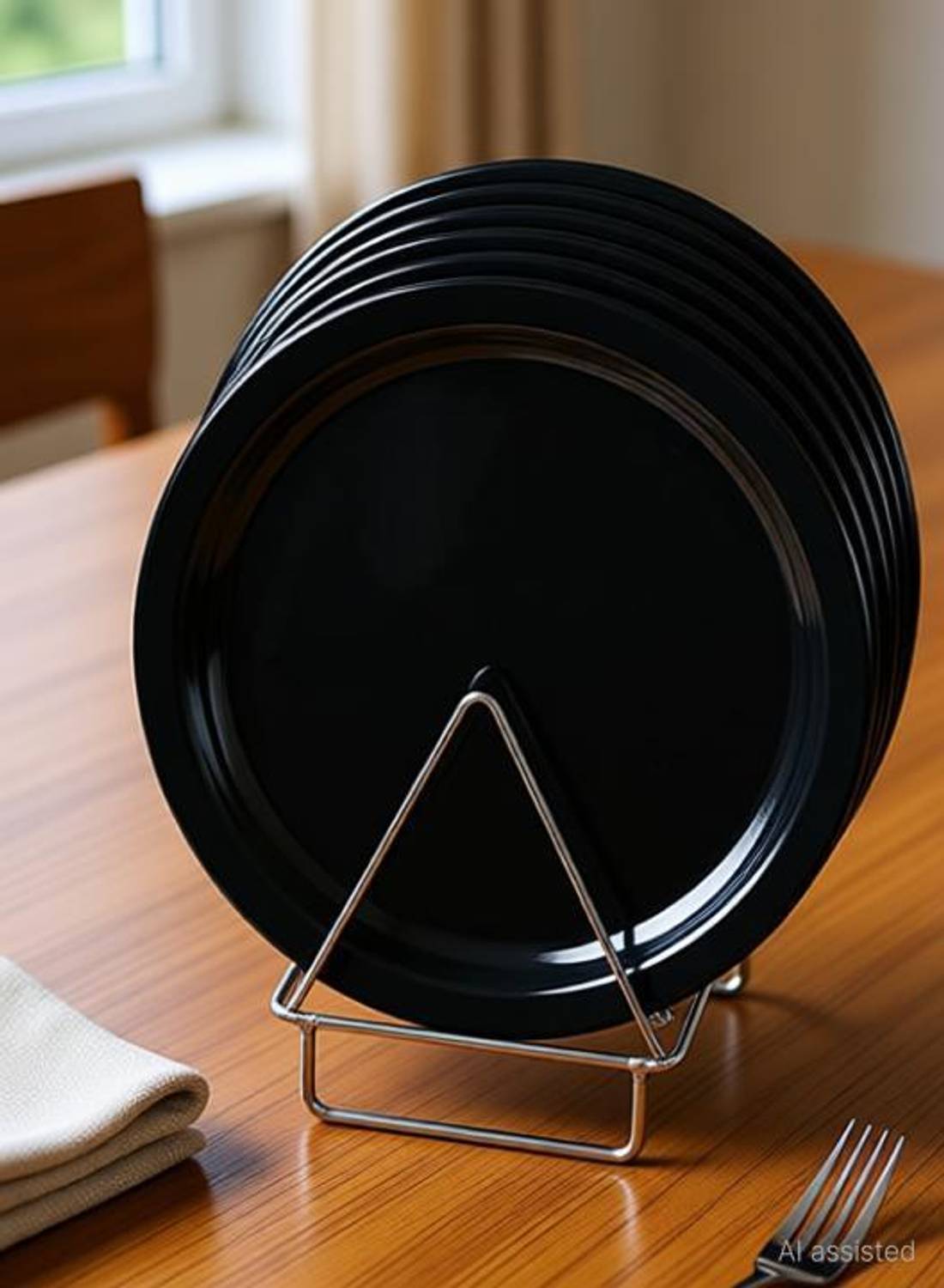 Kanha Fiber Round Unbreakable thali for Home, Restaurant (Glossy black, 10.8 inches) Dinner Plate