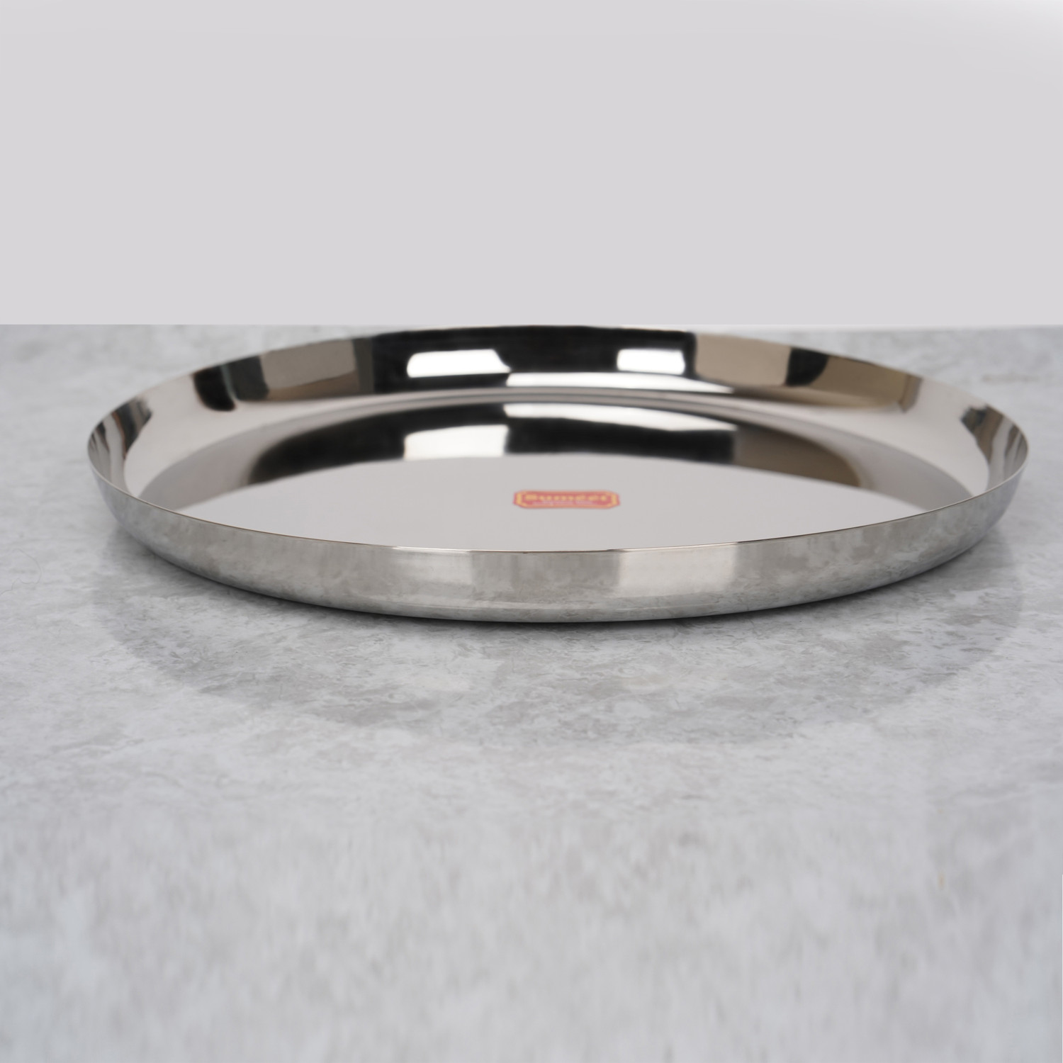 Image of Sumeet Stainless-Steel Apple Shape Heavy Gauge Dinner Plates with Mirror Finish-34.6cm Dinner Plate