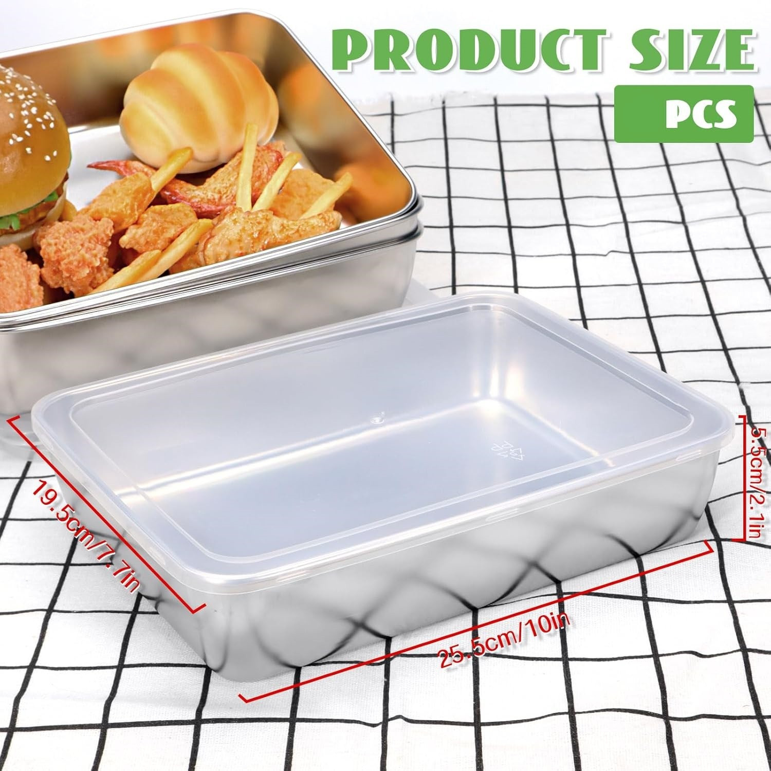 Image of FLIPXEN Stainless Steel Square Plate with Lid, Thickened Metal Dish Plate Baking Dish