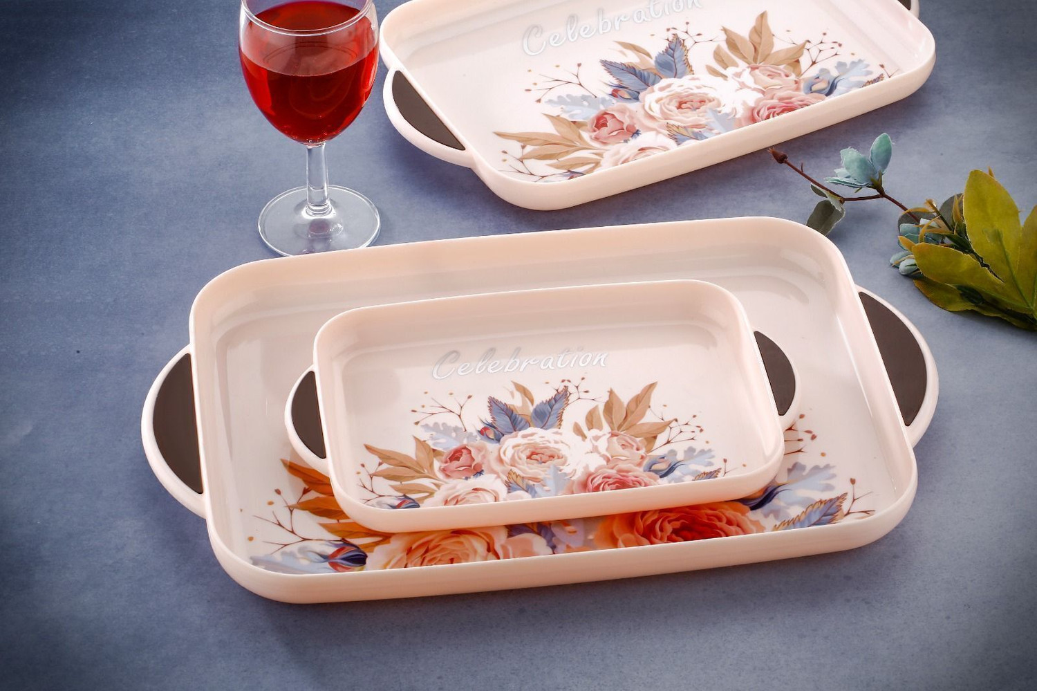 Image of anjil Premium Printed BPA Free Trays For Kitchen And Office Tray (Pack of 3, Microwave Safe)