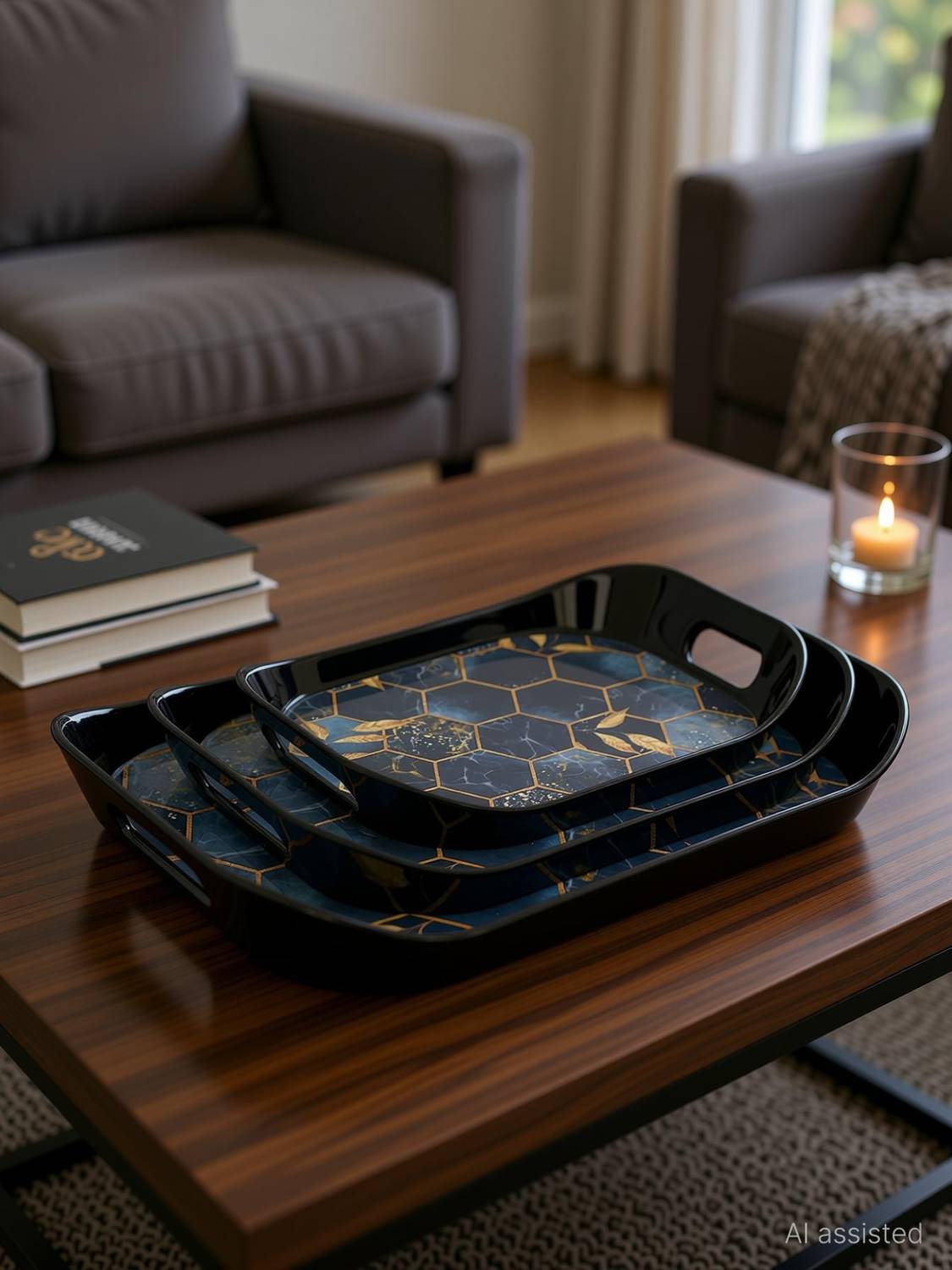 Finner Era Serving Tray Set of 3 Honeycomb Design Pack of 3 - Image 1