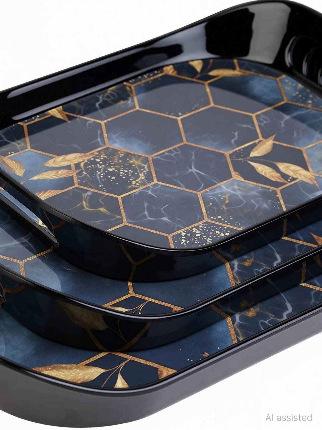 Finner Era Serving Tray Set of 3 Honeycomb Design Pack of 3 - Image 2