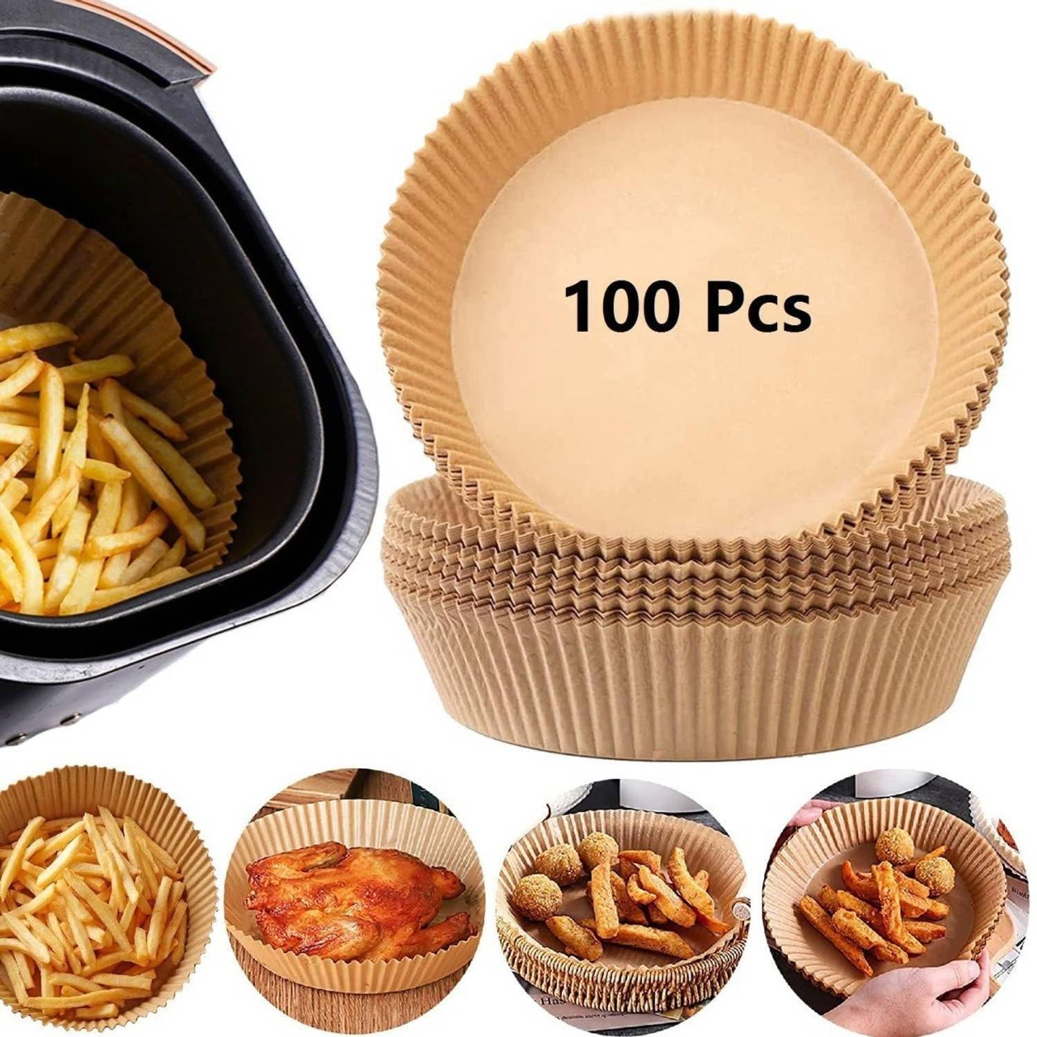 AGSEntrprise 100 PCS Air Fryer Round Parchment Paper Liners – Non-Stick, Heat Resistant Tray