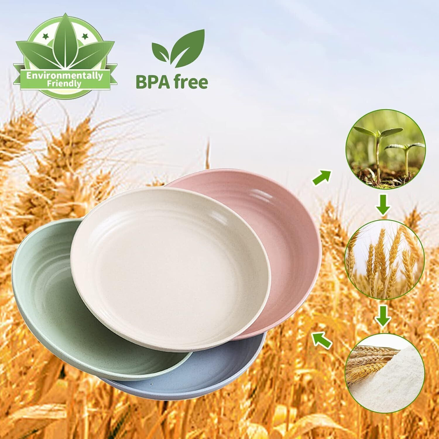 Image of openZest Lightweight Wheat Straw Plates, Unbreakable Deep Dinner Plates 25cm (12Pcs). Dinner Plate