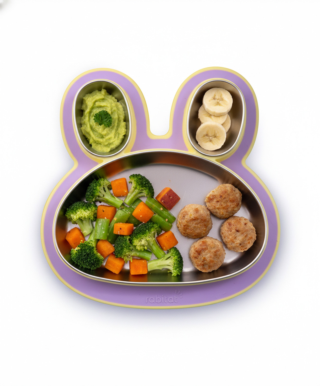 Image of Rabitat Purple Hoppy Playte 3 Sections Anti Skid Stainless Steel Plate for kids Dinner Plate