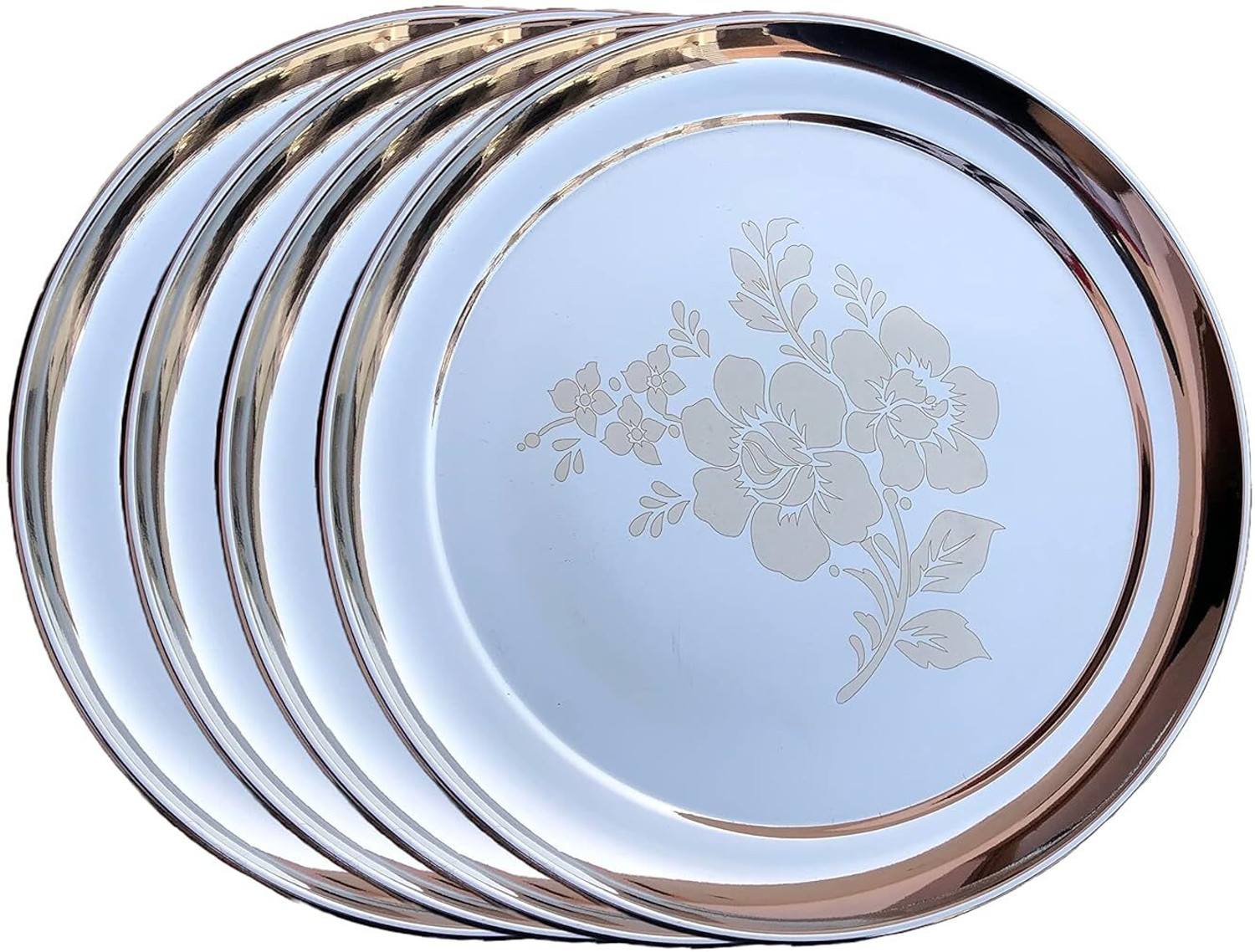Image of BZILO Stainless Steel Dinner Plates Pack Of 12 with Laser Designer Dinner Plate G27 Dinner Plate