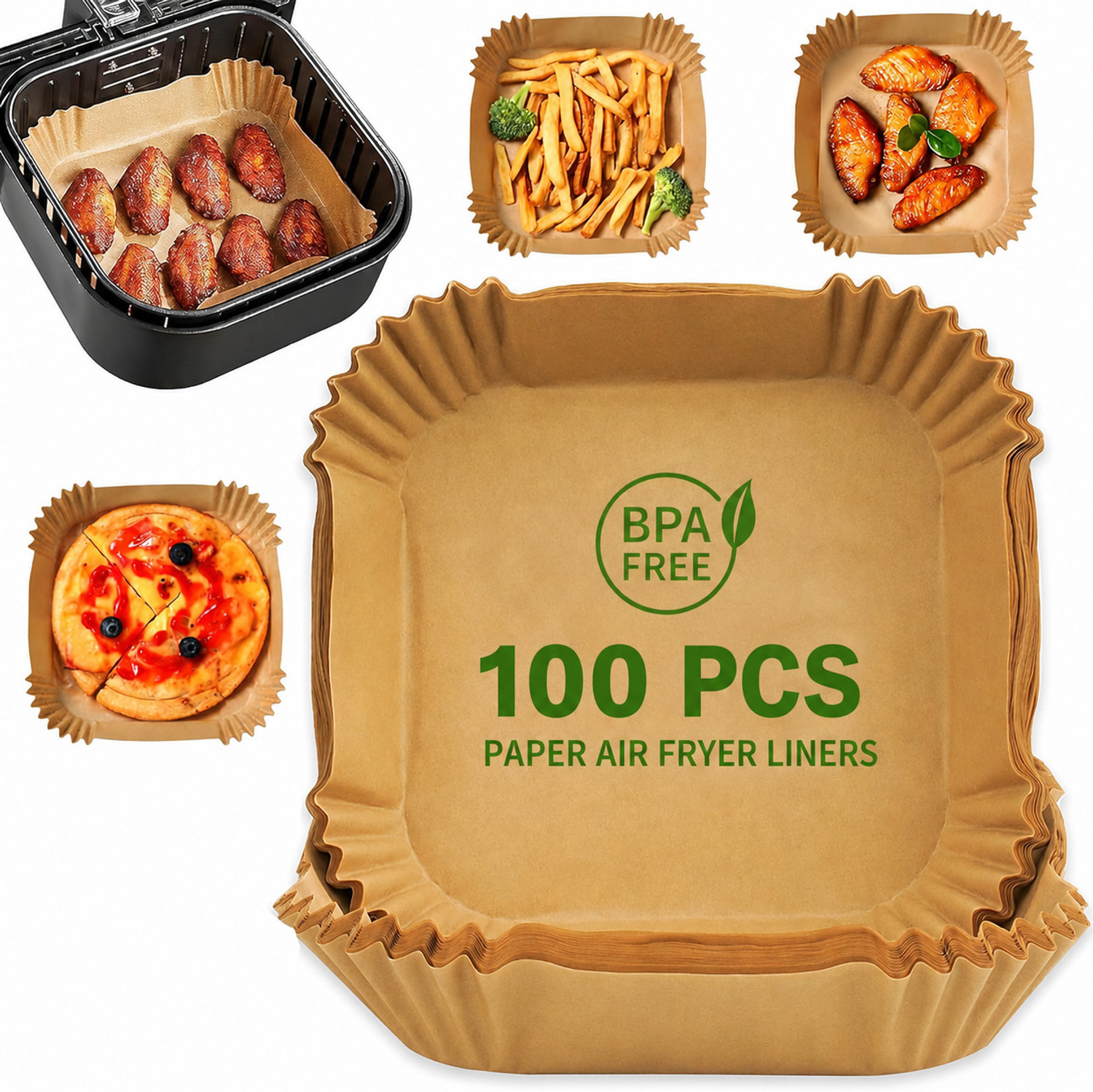 Image of VENDIFY 100 PCS Air Fryer Paper Sheets, Disposable Paper Liner for Microwave, Oil-Proof Baking Dish