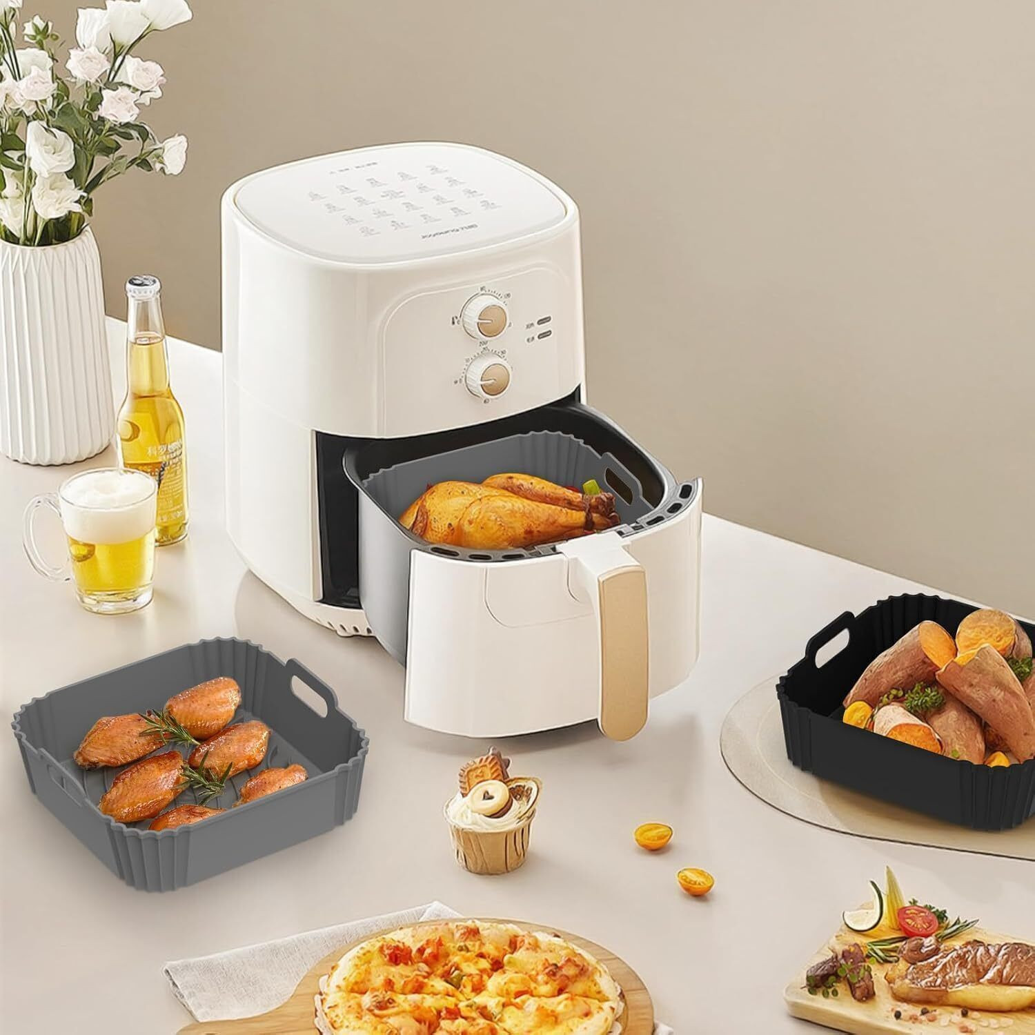 Image of OriwarE Air Fryer Tray Silicon Black Red Tray