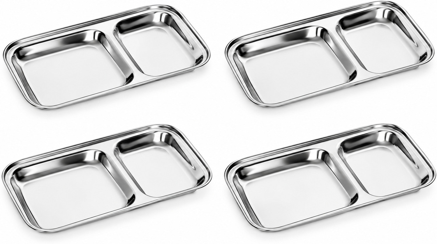 Image of Dynore Stainless Steel 2 IN 1 Two Compartment Nasta /Dinner Plate- Set of 4 Sectioned Plate (Pack of 4)