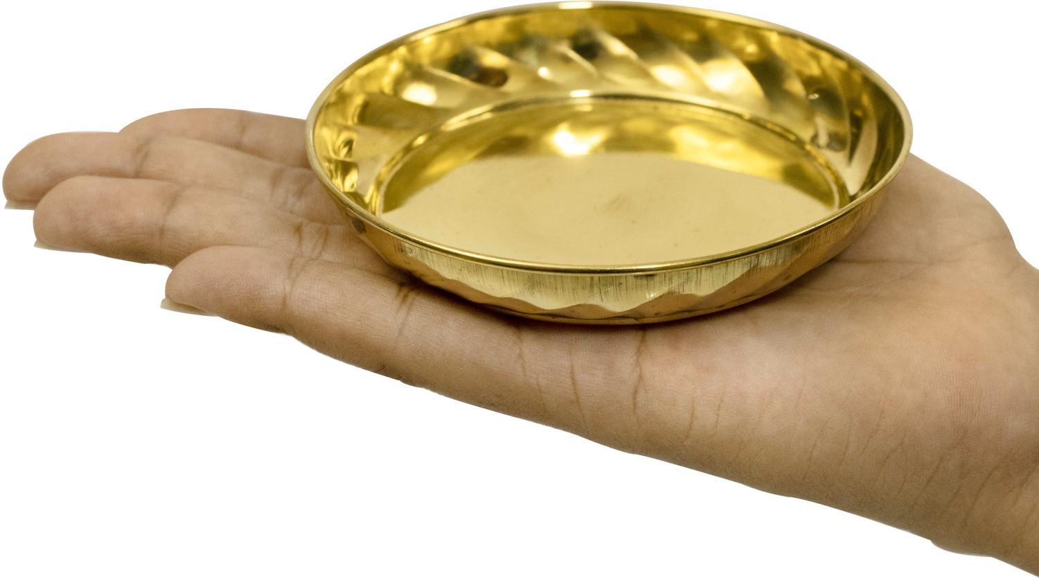 Image of Spillbox Brass Diya Oil Lamp plate for Home Temple Puja Articles Decor Gifts-Ram plate Sectioned Plate