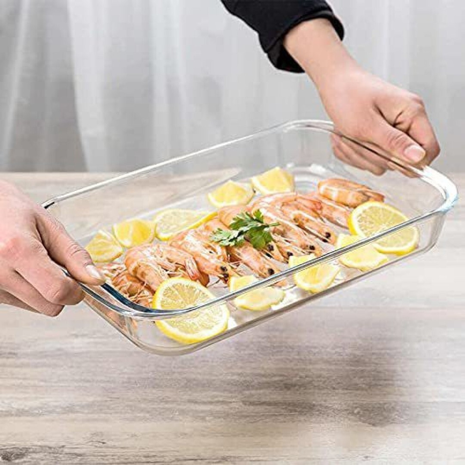 Image of SMILERY Borosilicate Glass Rectangle Baking Dish Microwave Oven Safe, 1600ML Baking Dish