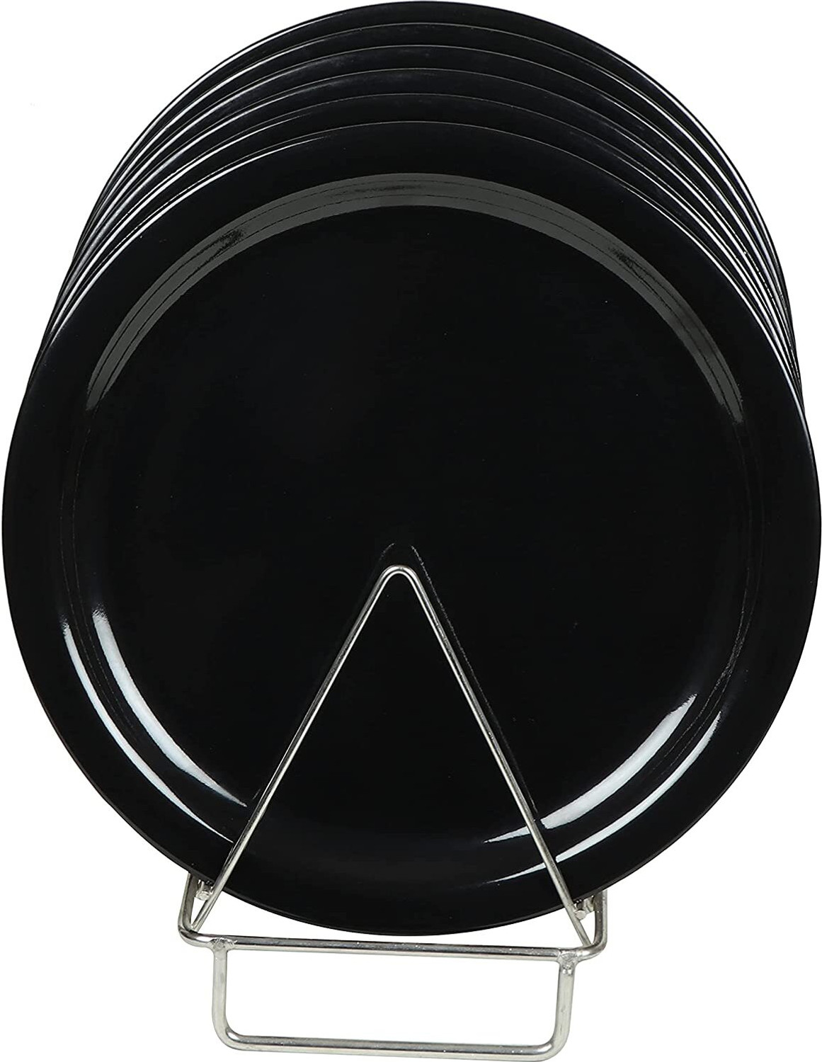 Image of WAVECRAFT DESIGNS Plastic Microwave safe Round Black Glossy Plain Designed (27'cm) Dinner plate Pack of '1 Dinner Set
