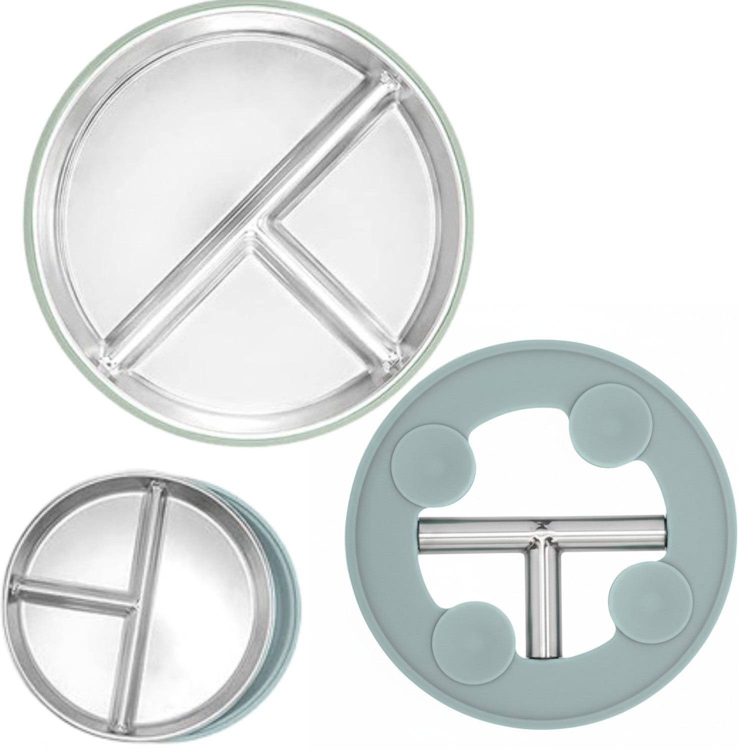 Image of RENVA Divided Toddler Plates with Removable Silicone,Stainless Steel Kids Plate with Sectioned Plate