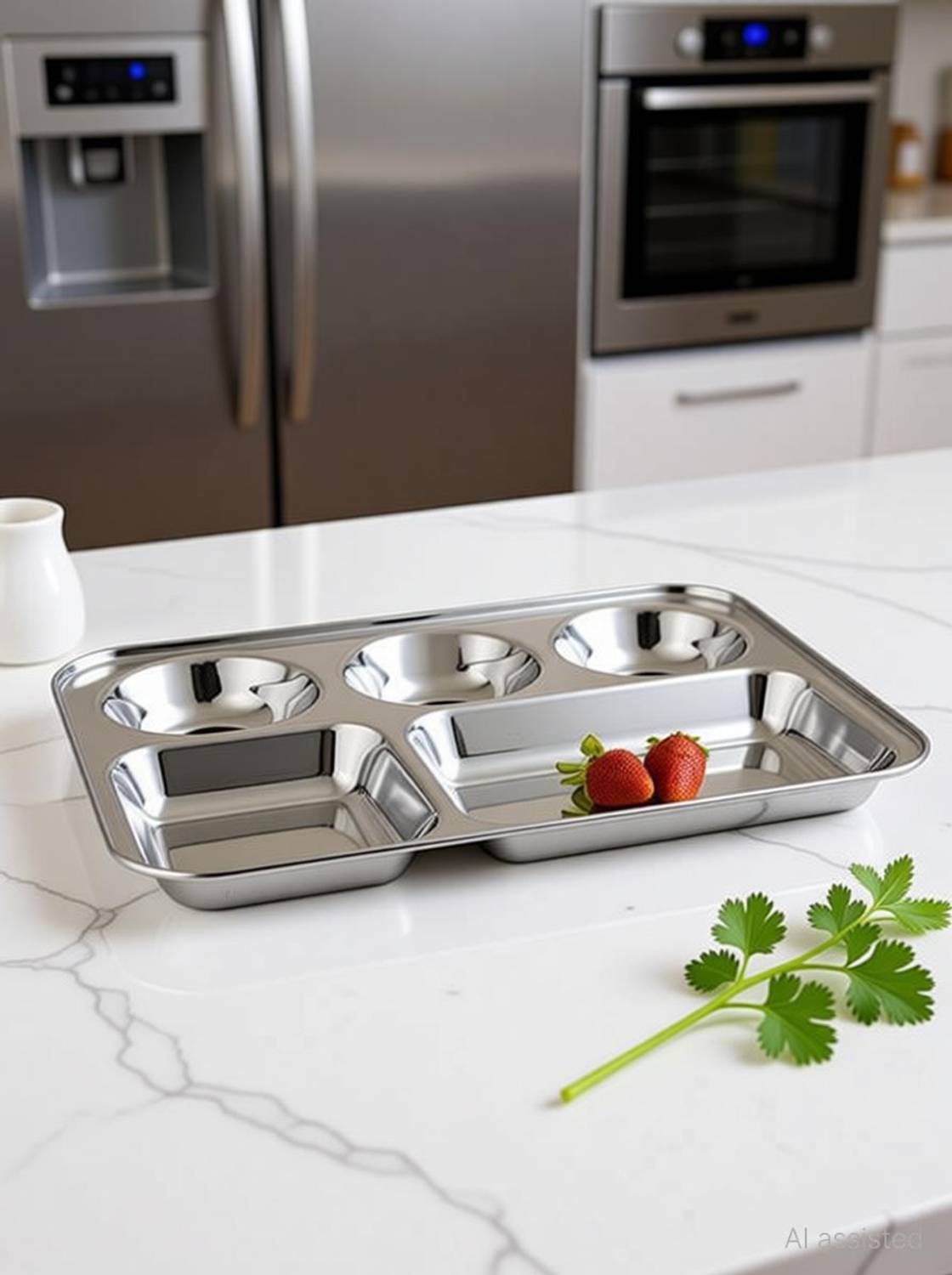 BGT Stainless Steel 5in1 Compartment/ Partition Plate/ Bhojan Thali for Dinner/Lunch Sectioned Plate