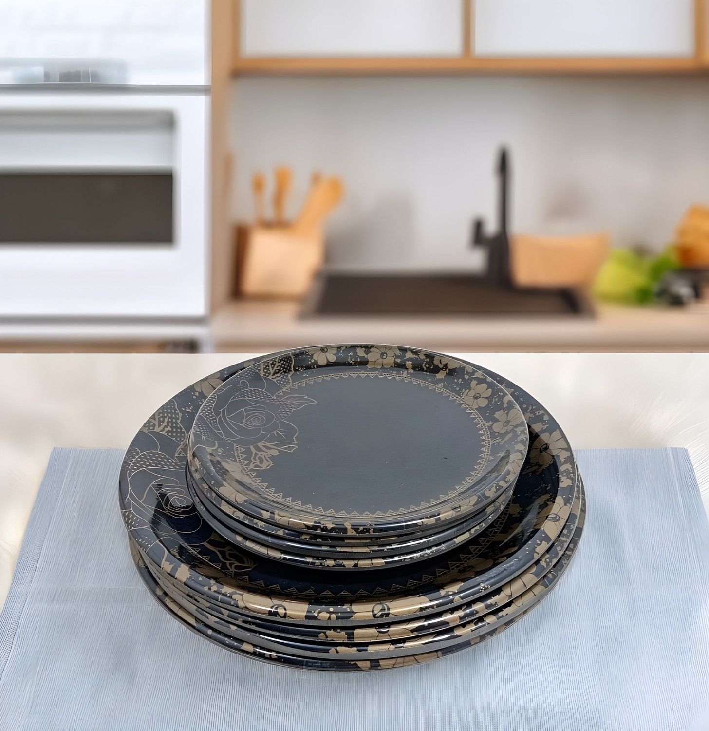 Image of Kitchrox Melamine Dinner & Quarter Plate Set of 12-Lightweight Plates for Indian Kitchen Dinner Plate