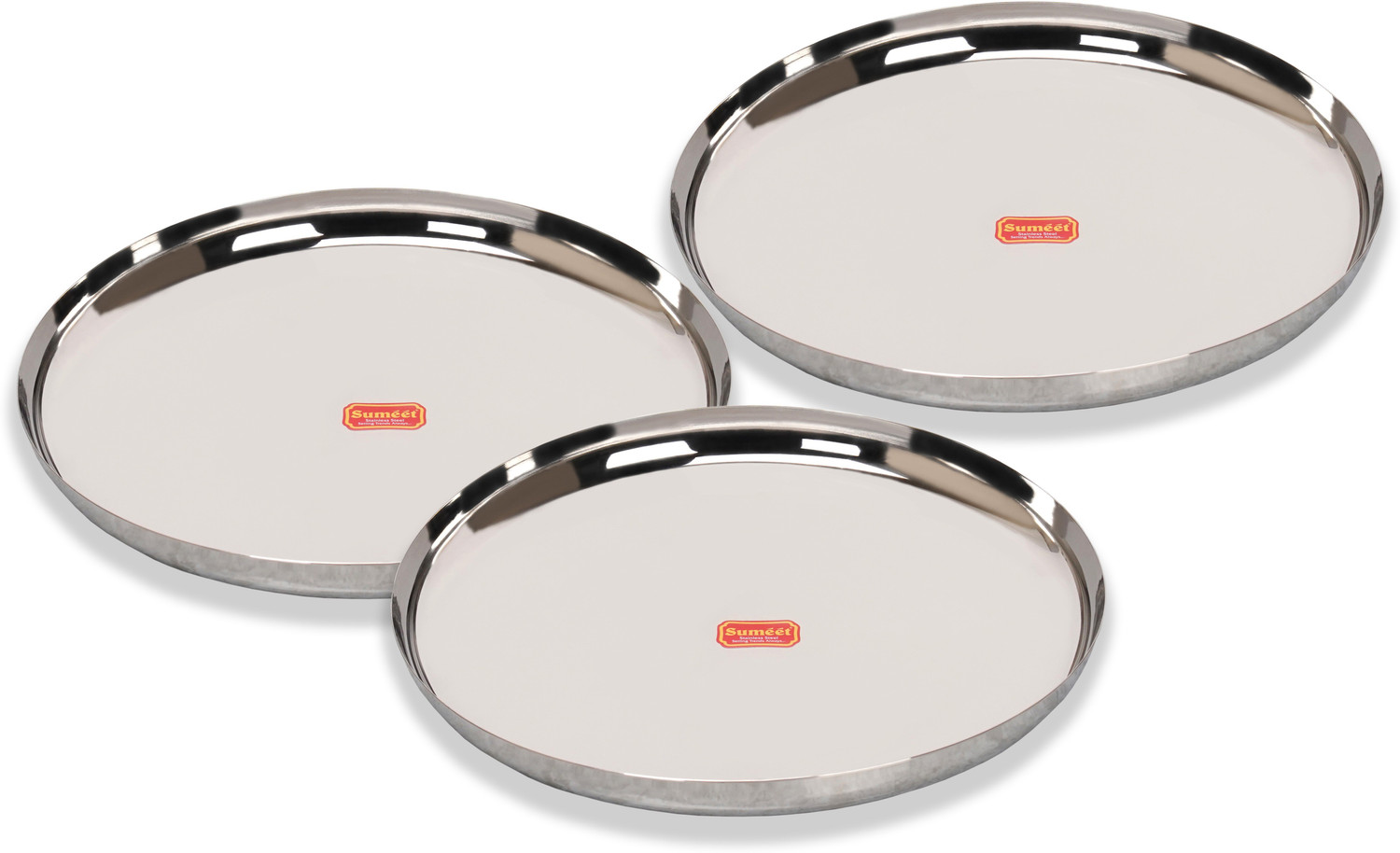 Image of Sumeet Stainless-Steel Apple Shape Heavy Gauge Dinner Plates with Mirror Finish-34.6cm Dinner Plate
