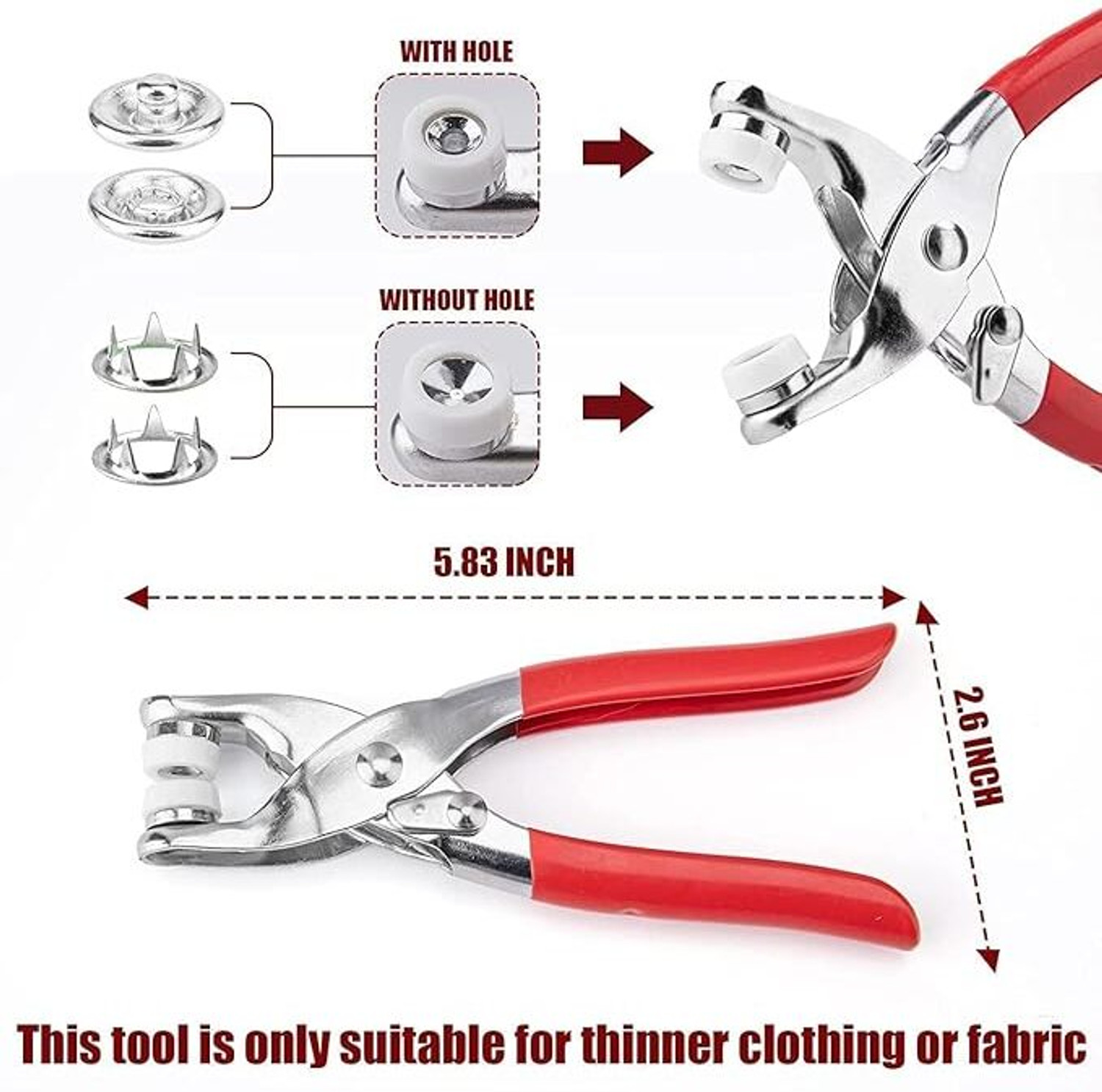 Image of NIVKEZ Metal Snap Button Press Kit with Fastener Pliers, multicolor Kit 200 Pieces Metal, Plastic Buttons