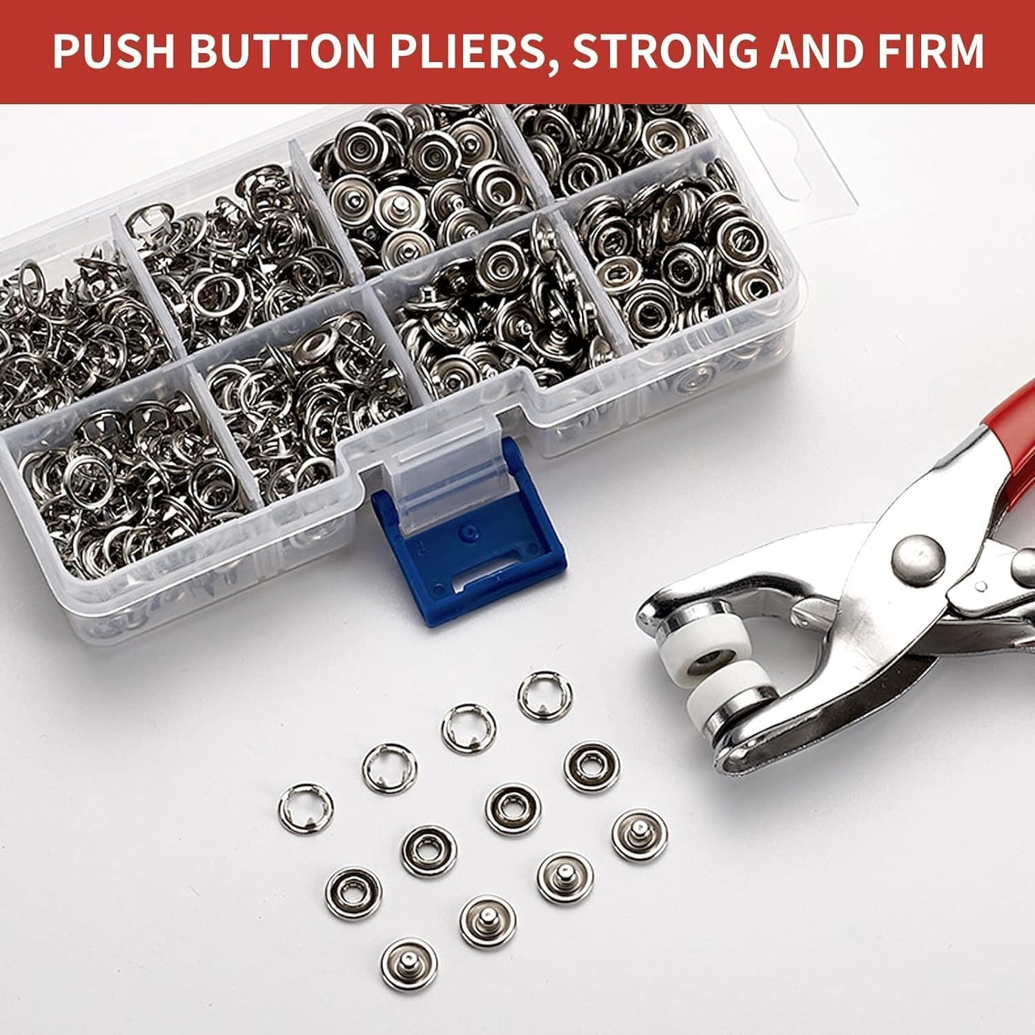 Image of OSSOBERRY 100 Pcs Metal Thickened Snap Fasteners Button Set with Hand Pressure Pliers Metal Buttons