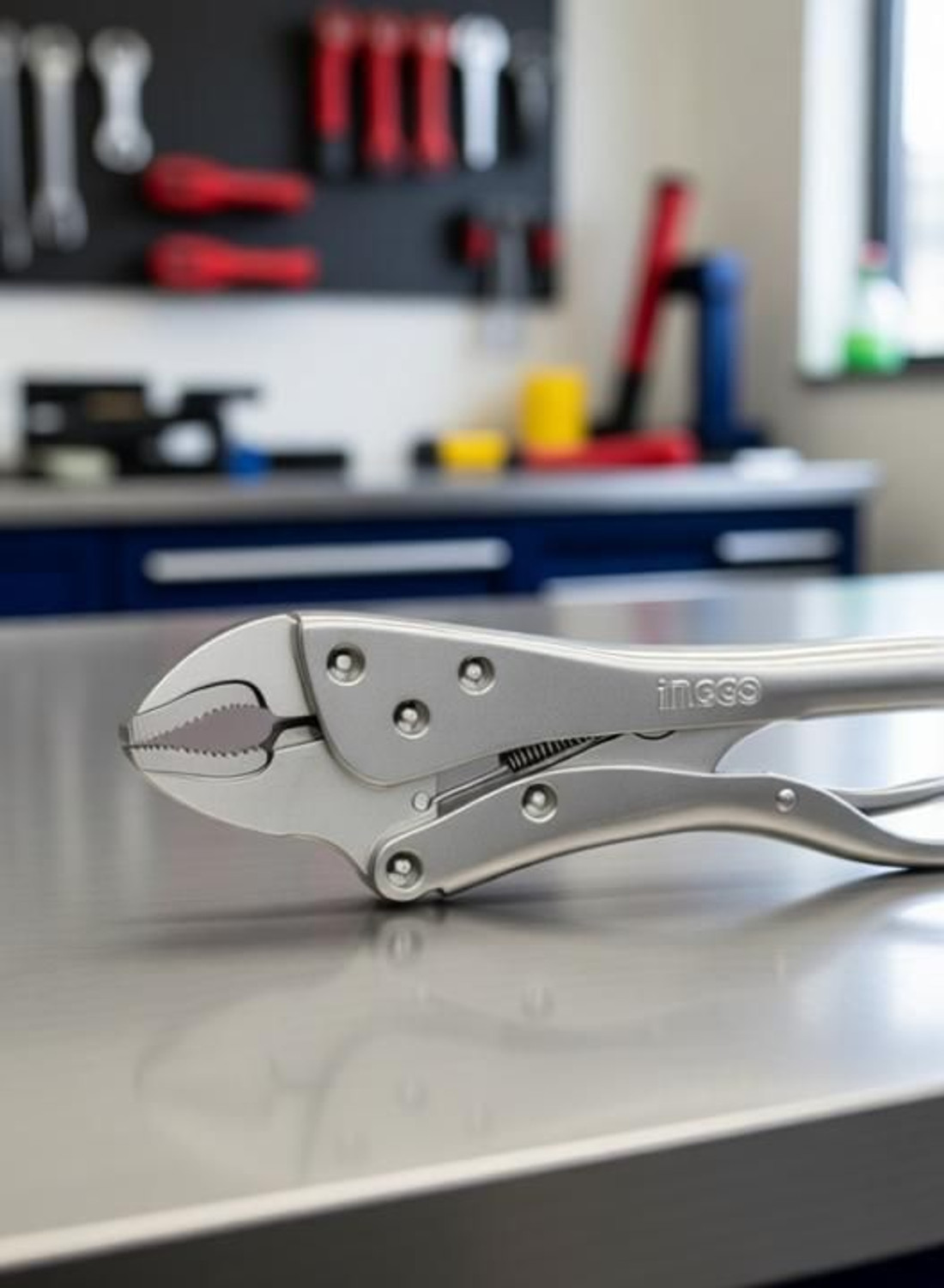 Image of INGCO HCJLW0210 Curved Jaw Locking Round Nose Plier