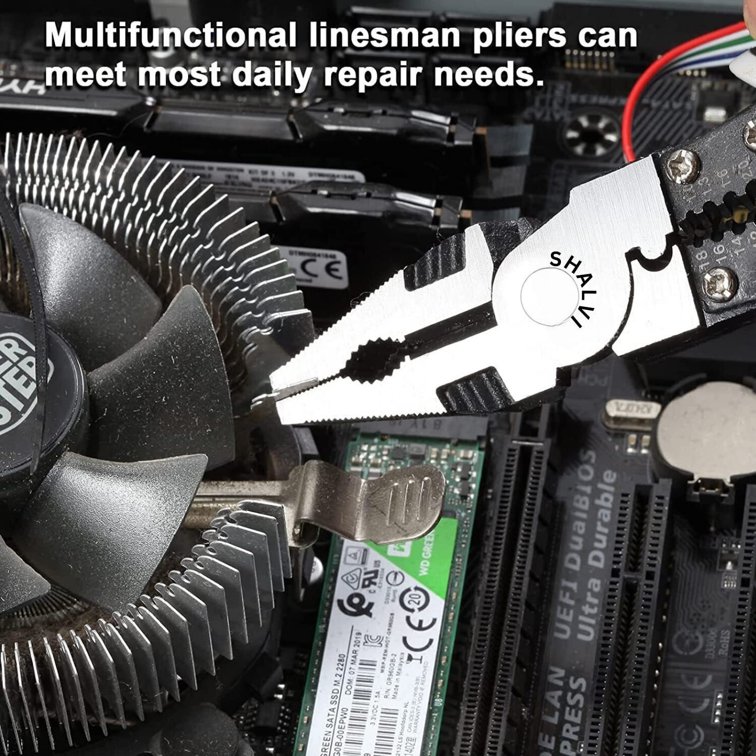 Image of HEYMAK Professional Electric Wire Cutter Stripper Made Multipurpose Lineman Plier with Gripping, Wrench, Cutter, Crimping Wire Cutter