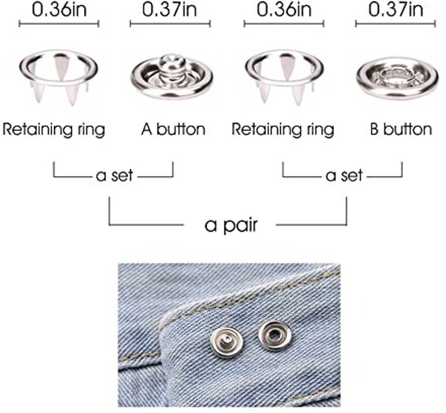 Image of OSSOBERRY 100 Pcs Metal Thickened Snap Fasteners Button Set with Hand Pressure Pliers Metal Buttons