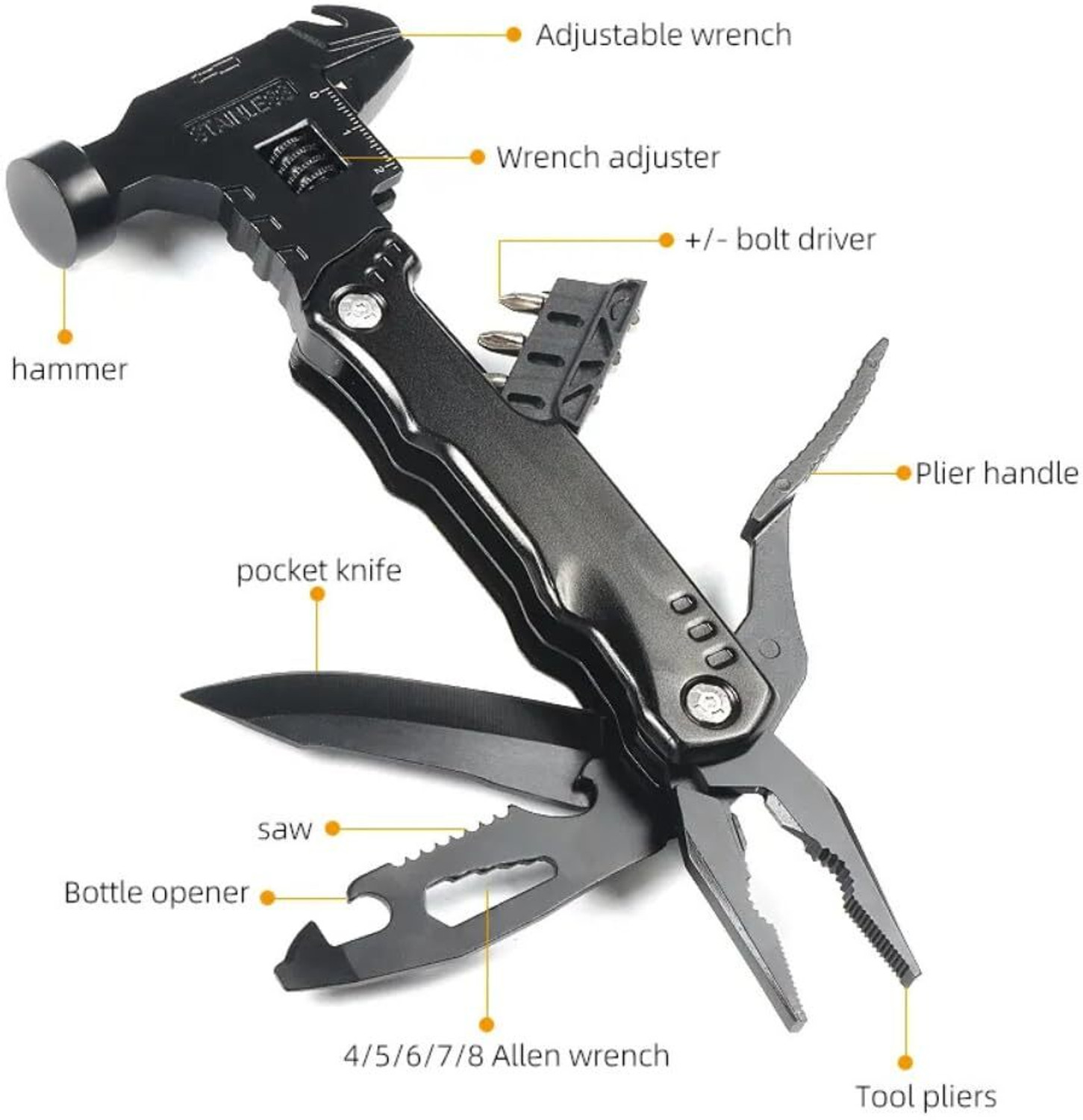 Image of Calldrishe hm 4 16 in 1 Multi Tools Hammer Stainless Steel Outdoor Camping Speciality Hammer