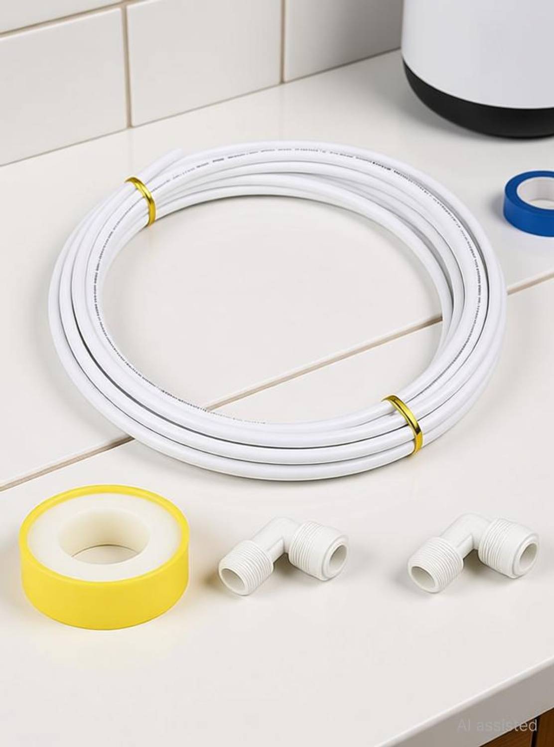 BlueDrop Hub PL4 Water Purifier Tube Pipe 5 Meter With 2 Bowl Connectors & Teflon Tape 6 mm Plumbing Pipe
